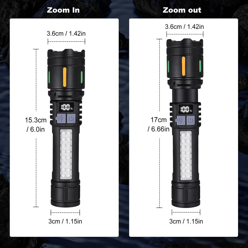 Ciwuzxs Rechargeable LED Flashlights High Lumens 3000LM Super Bright Tactical Flashlight with Cob Sidelight, 5 Light Modes, IPX6 Waterproof, Powerful Handheld Flash Light for Camping (2, Small)