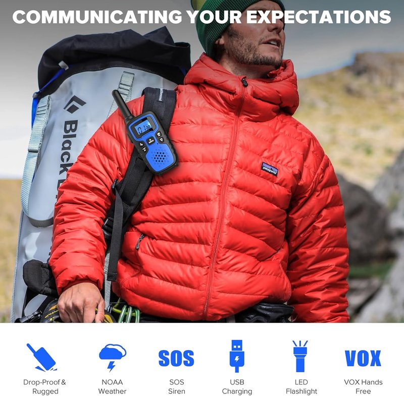 Walkie Talkies for Adults - Long Range 2-Way Radios | Rechargeable 4-Pack with SOS Siren & NOAA Weather Alert