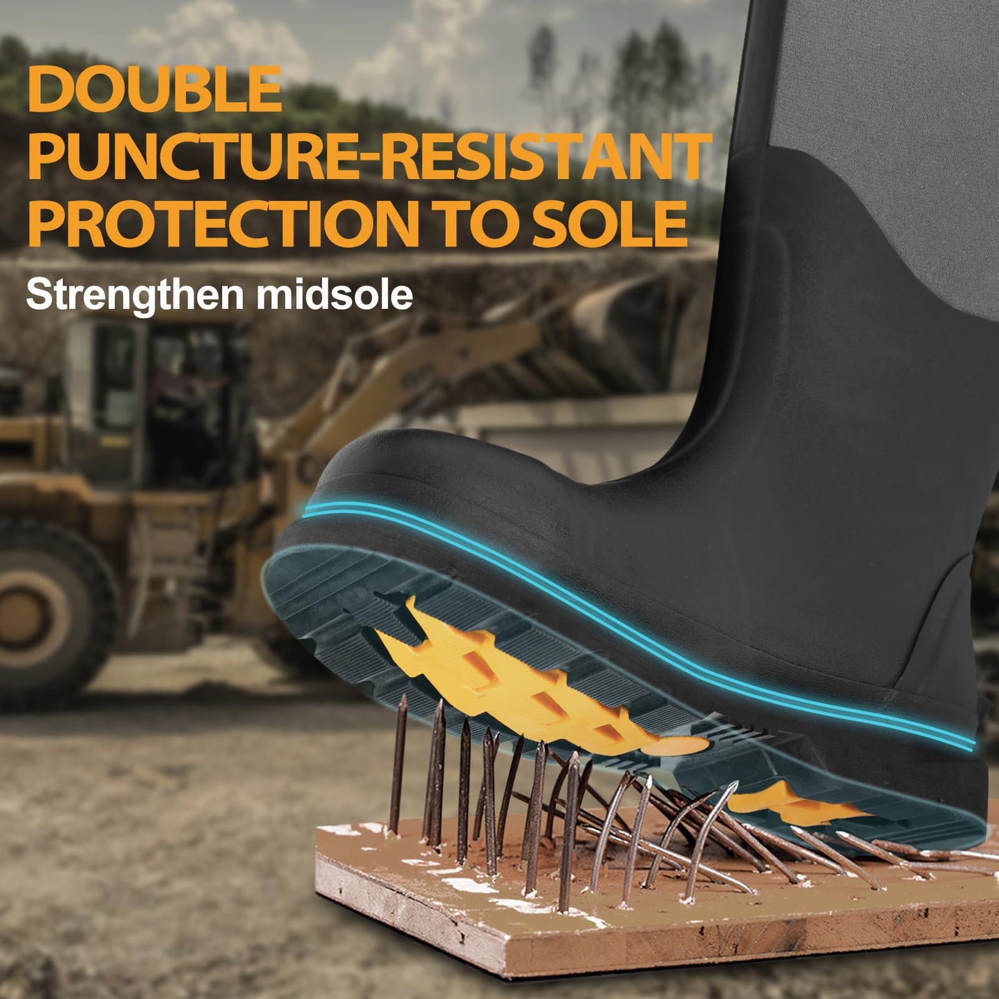 Hunthor Rubber Work Boots, Puncture-Proof with Steel Toe & Shank, Waterproof Insulated 6mm Neoprene Hunting Boots for Farming, Construction, Gardening, Fishing, Outdoor Work