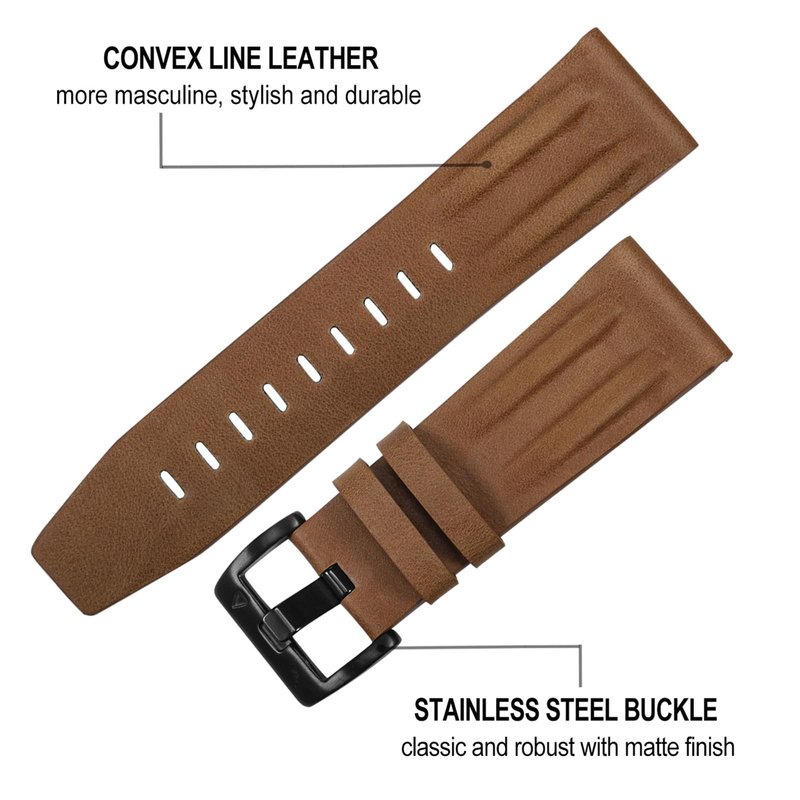 Dhwazz Men's Band for Fenix 8 51mm / 7X / 6X Pro / 5X Plus, 26mm Quick Fit Strap Genuine Leather Bands for Garmin Instinct 3 Solar 50mm / Epix Pro 51mm