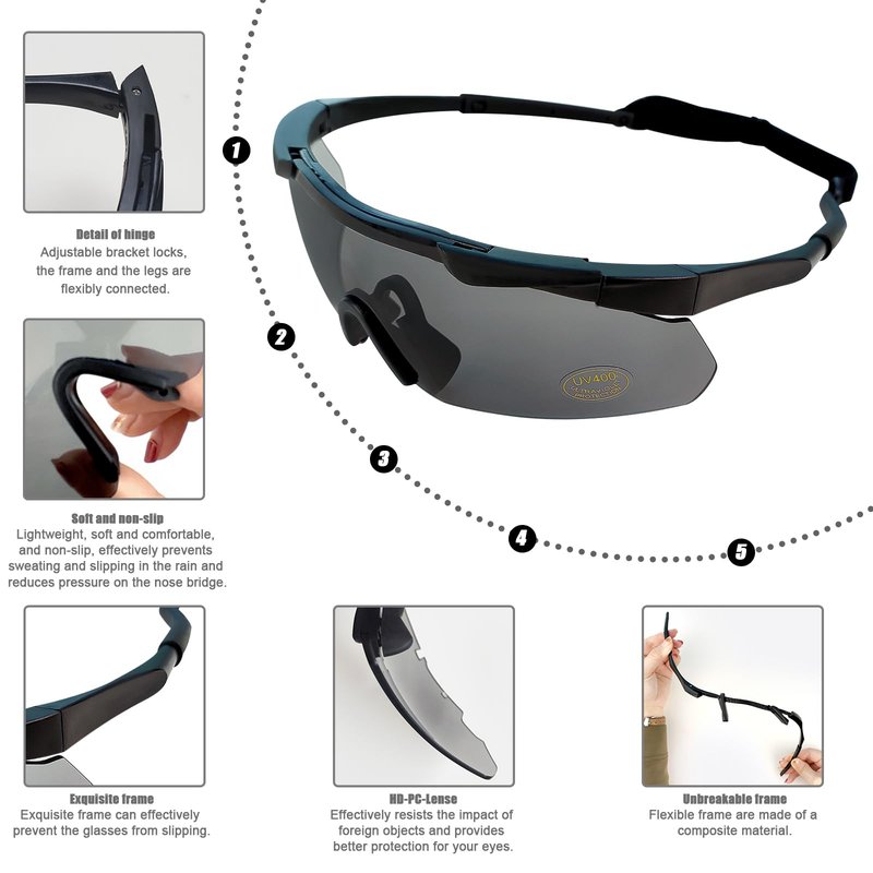 EMSECK Tactical Goggles – Airsoft & Shooting Safety Glasses with UV400 Protection & 3 Interchangeable Lenses – Impact Resistant, ANSI Z87.1 Certified – for Hunting, Outdoor Sports & Tactical Use