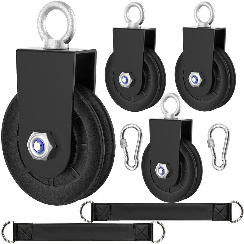 BESTEEL 4 Pack Silent Nylon Gym Cable Pulley Wheel 3.54 in/90 mm Rotation 360 Degree Traction Wheel Detachable Smooth Attachment for LAT Pulley System DIY Gym Pulley System Equipment Replacement Hoist