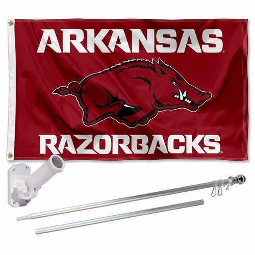 College Flags & Banners Co. Arkansas Razorbacks New Logo Flag and Pole Bracket Mount Bundle