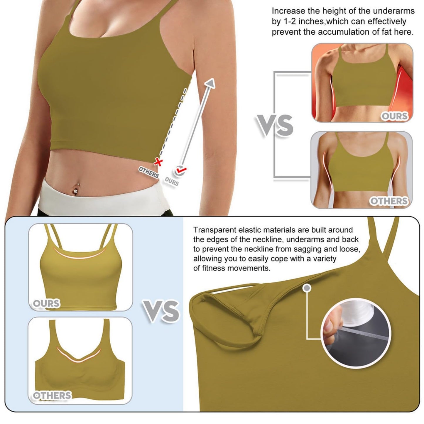 ECOPARTY Wirefree Padded Yoga Sports Bra for Women - Moisture Wicking Quick Dry Workout Crop Tank Camisole
