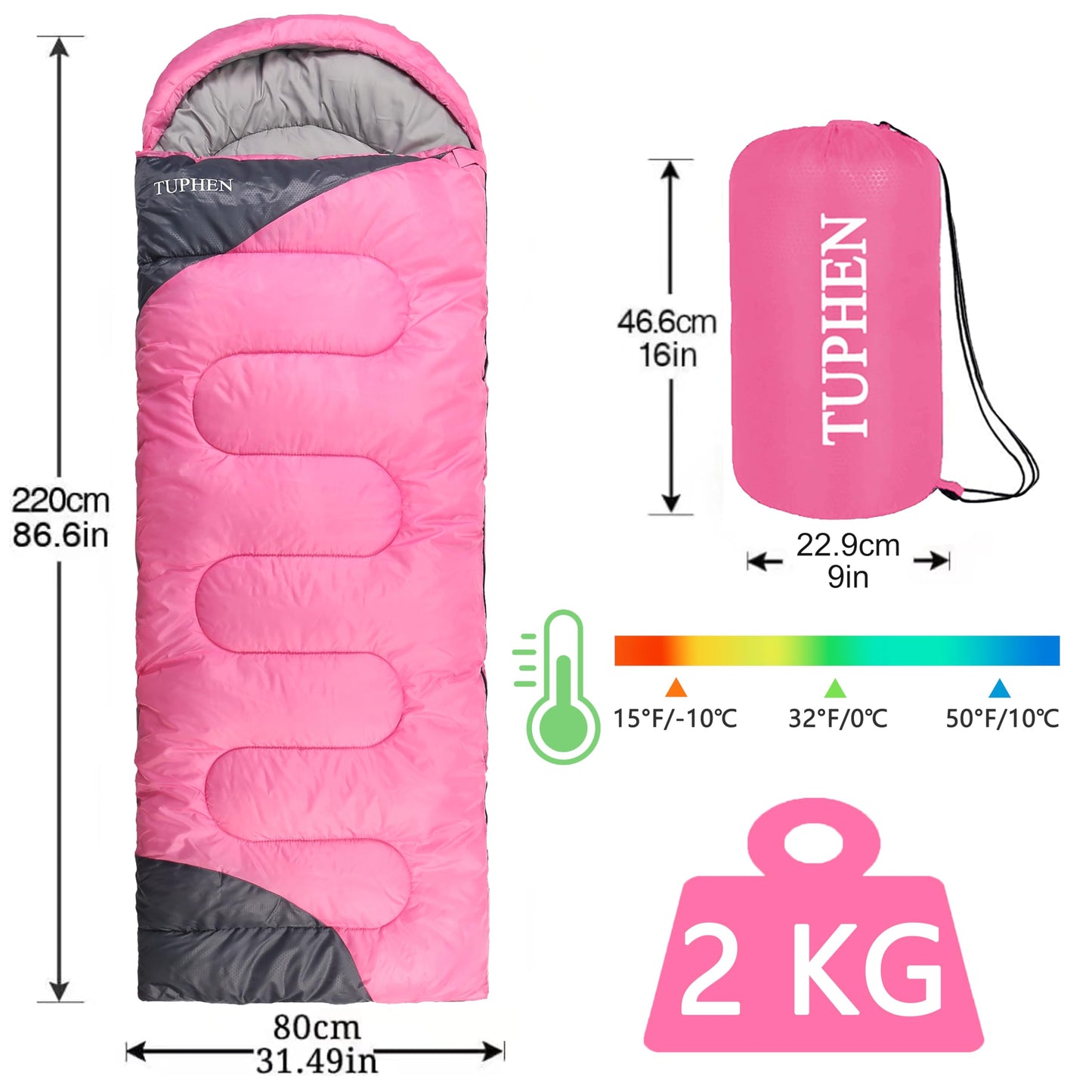 tuphen - XL Camping Sleeping Bag for Adults Kids, 3-4 Seasons Warm Cold Weather - Waterproof Sleeping Bags for Hiking Backpacking Outdoor - Lightweight Packable Travel Gear Summer Winter - Girls Boys