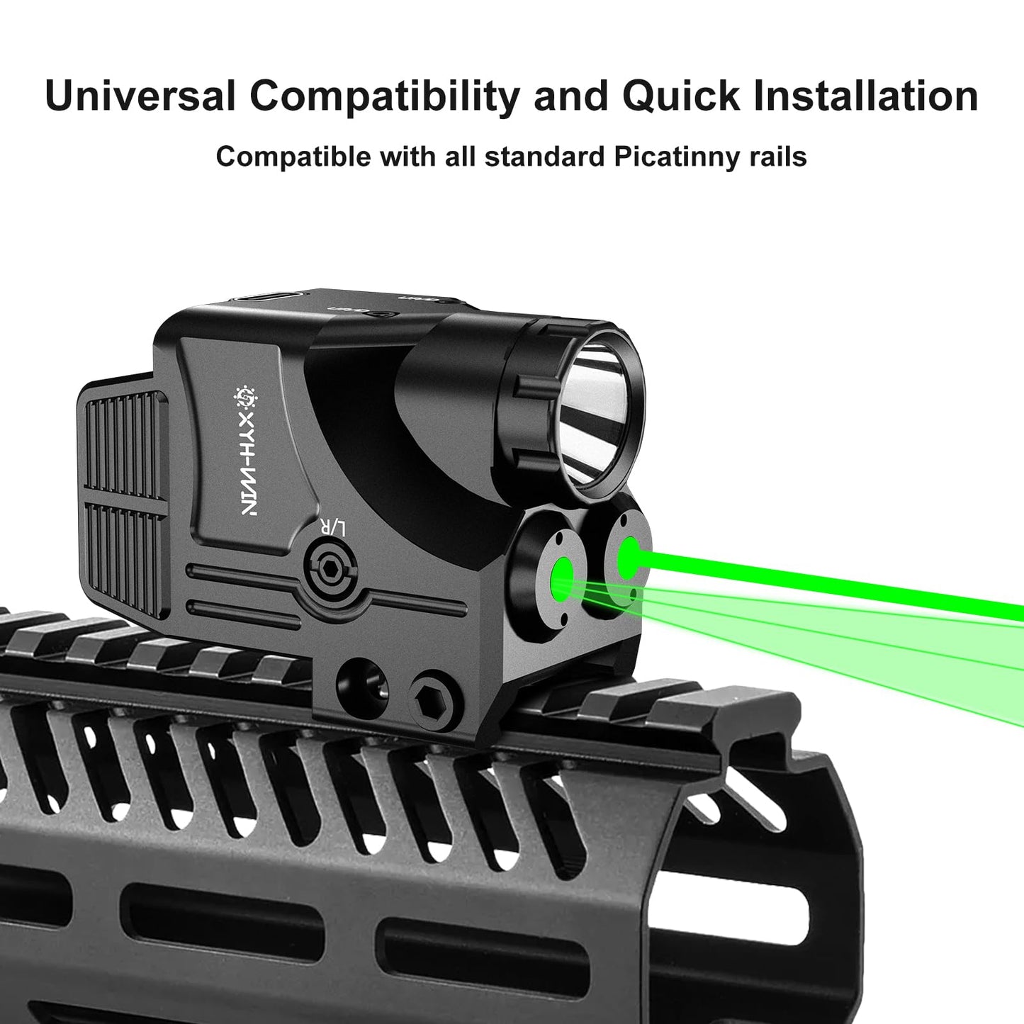 XYH-Win 600 Lumens Weapon Tactical Light Green/Green Circle Laser Sight Combo, Pistol Light with Strobe/Constant Function, Dual-Color Laser Sight,USBC Rechargeable,Fits Standard Picatinny Rails