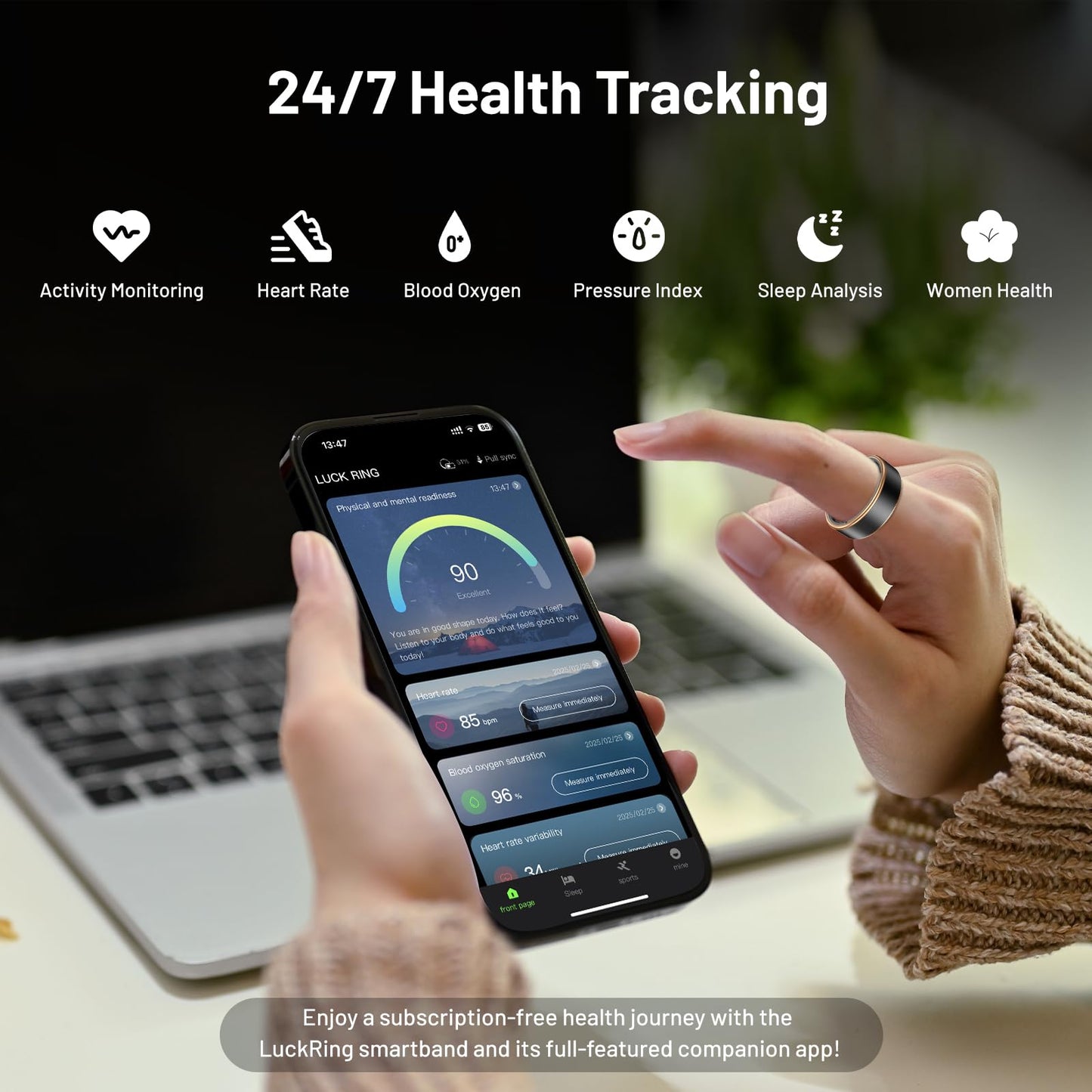 Jojovenusmall Smart Ring for Women & Men - IP68 Waterproof Fitness Tracker with Long Lasting Batteries, 28-Language App, Sleep/Step/Heart Rate Monitor, Compatible with iOS & Android (Red, 4)