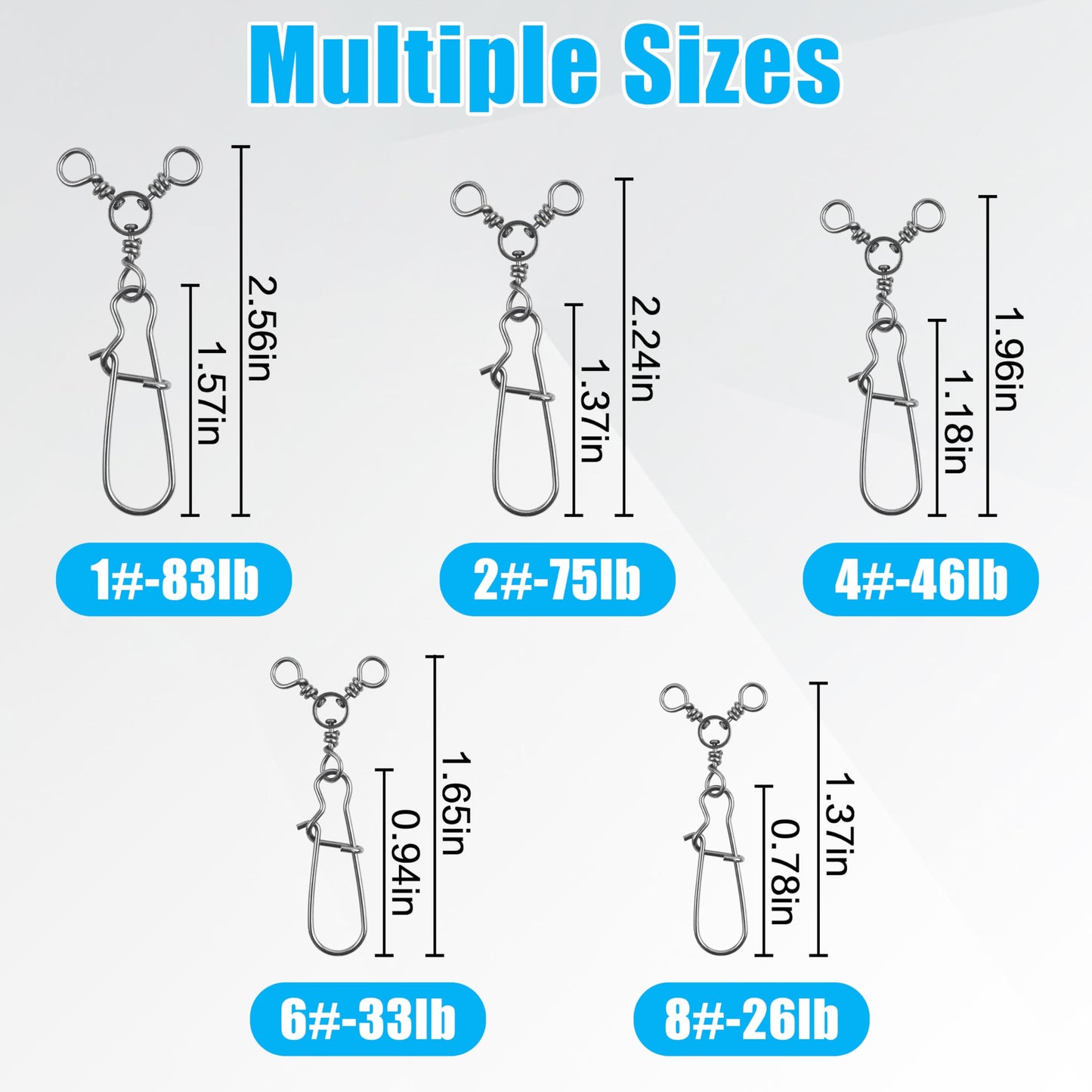 JSHANMEI Fishing 3 Way Swivel Snaps High-Strength Cross Line Duo Lock Snap Swivels T-Turn Fishing Lure Connectors Saltwater Tackle Accessories for Trolling Catfish (4# - 30PCS)