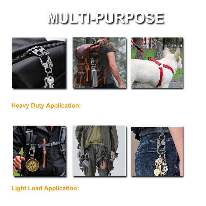 Ahiller 3" Carabiner Keychain Clip, Rugged Alloy Double Lock Design - Tungsten Steel Spike - Multi Tool Caribina, Small Key Ring Clip for Camping Hiking Fishing Outdoor Survival [Gunmetal-1P]