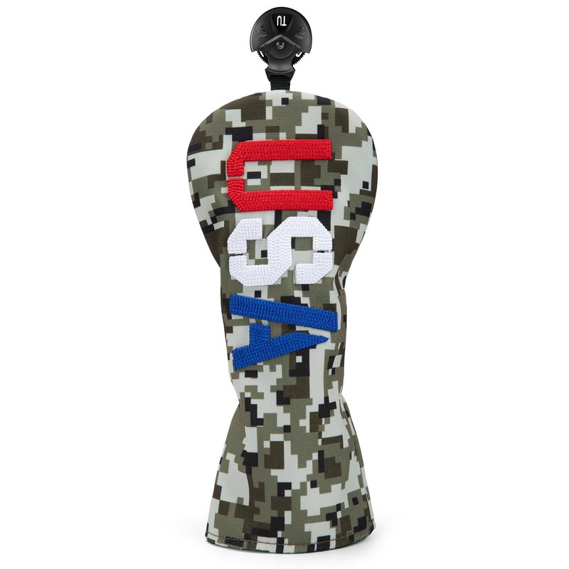 Golf Club Head Covers, Camouflage USA Design Golf Driver Covers, Fairway Wood and Hybrid Head Covers with Interchangeable Tags, Durable Canvas Material Golf Club Covers (Hybrid)