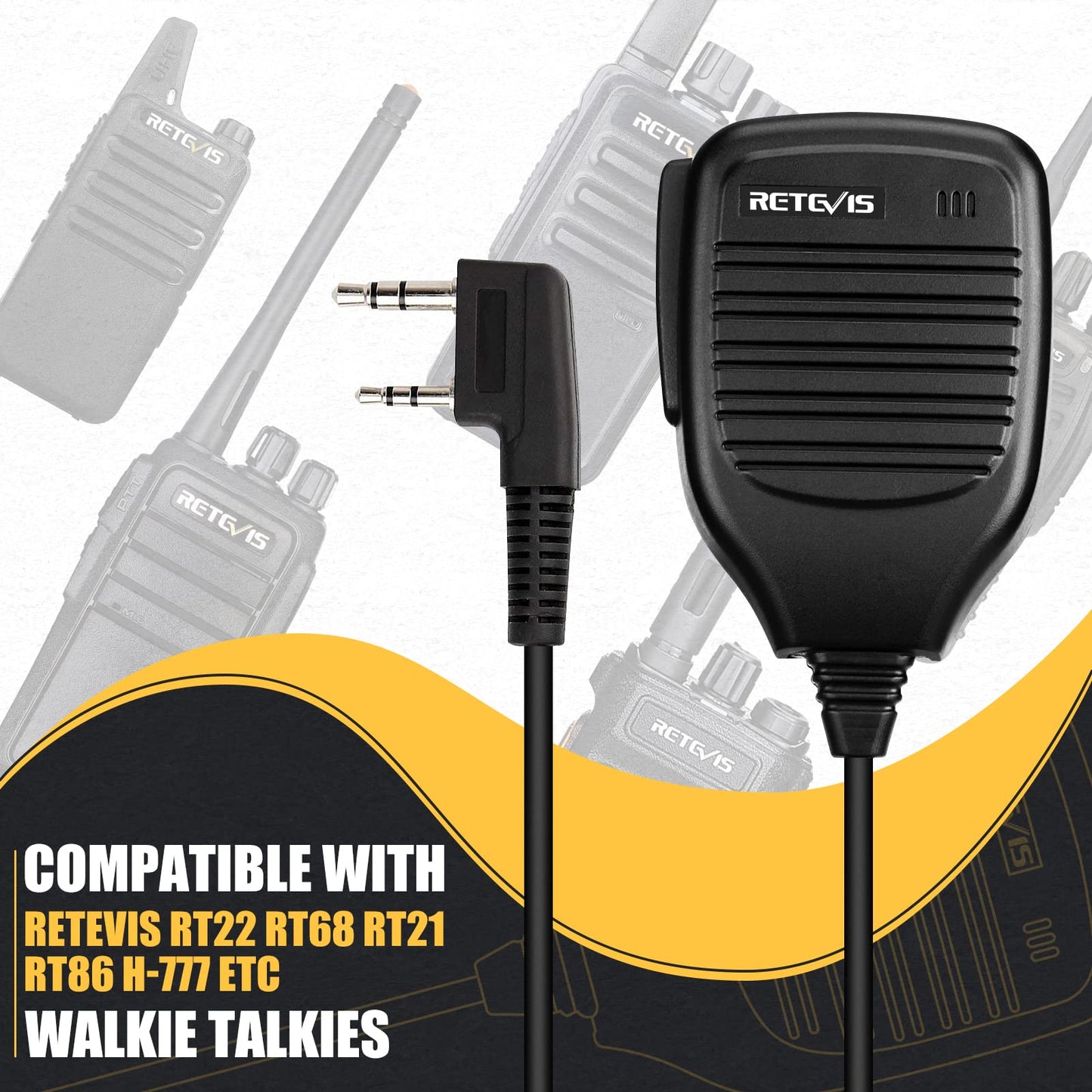 Retevis Walkie Talkie Shoulder Speaker Mic, Compatible with RT22 RT21 RT68 RT27 H-777 H777S RT86 RT19 RT15 RB29 RT85 RB26 RB89 NR10 Kenwood BAOFENG UV-5R 5RM 888S pxton Arcshell Two Way Radio(1 Pack)