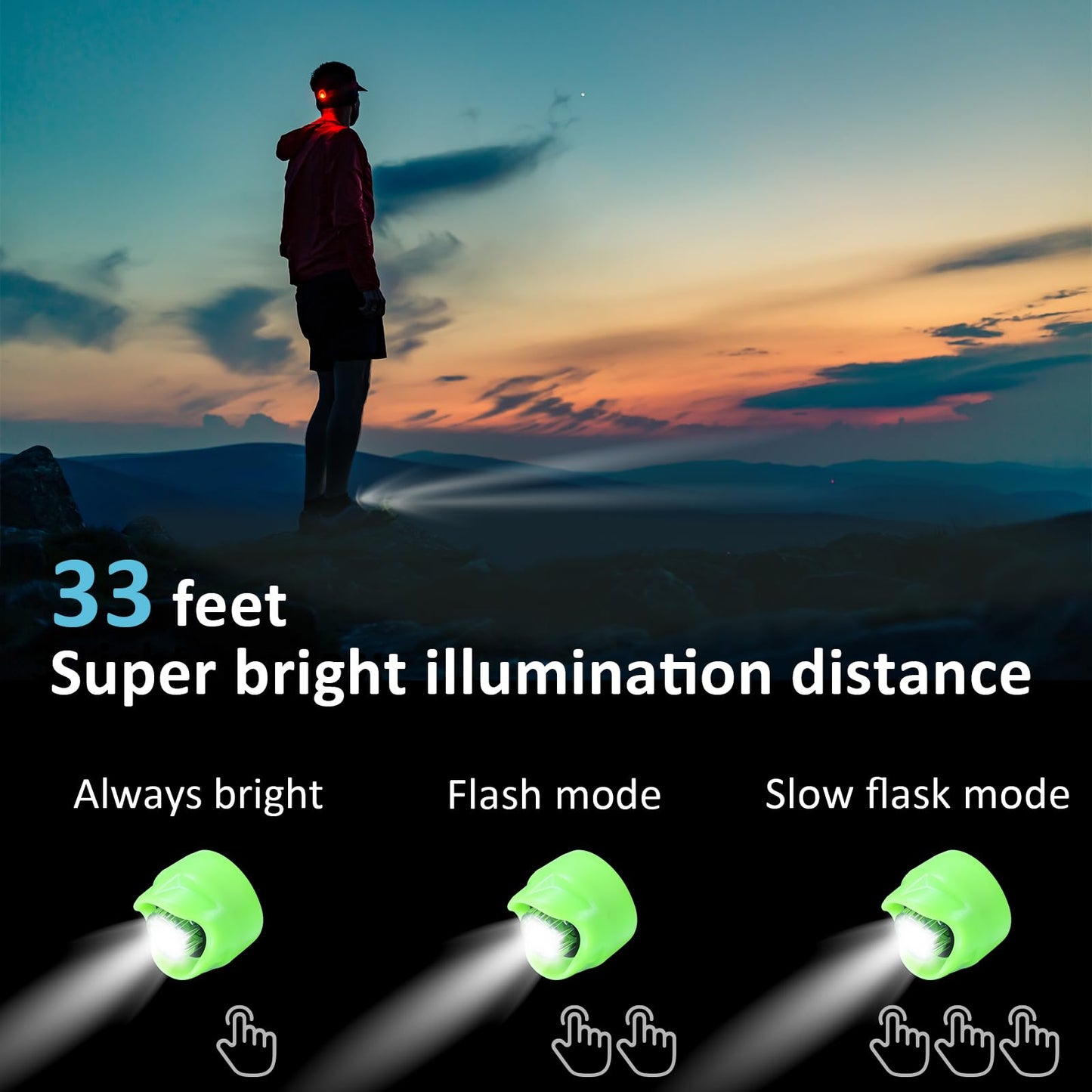 RAHAN Rechargeable Headlights for Croc 2pcs,Flashlights Attachment for Crocs, LED Shoes Light with 3 Light Modes for Dog Walking, Camping, Running, Suitable for Adults Kids, Green