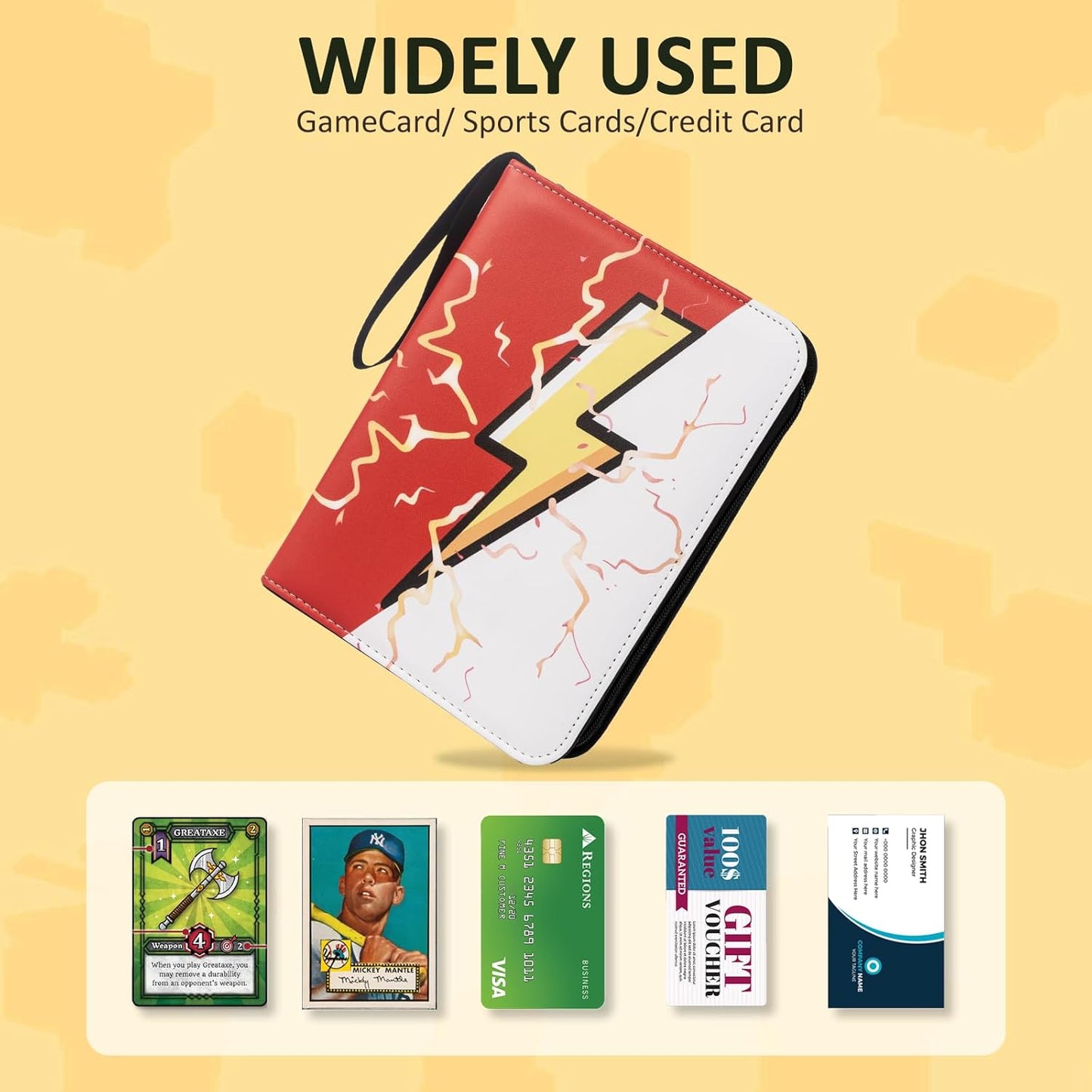Card Binder - 4 Pocket Trading Card Holder with 50 Sleeves | Portable Red & White Collection Album for Games & Sports Cards