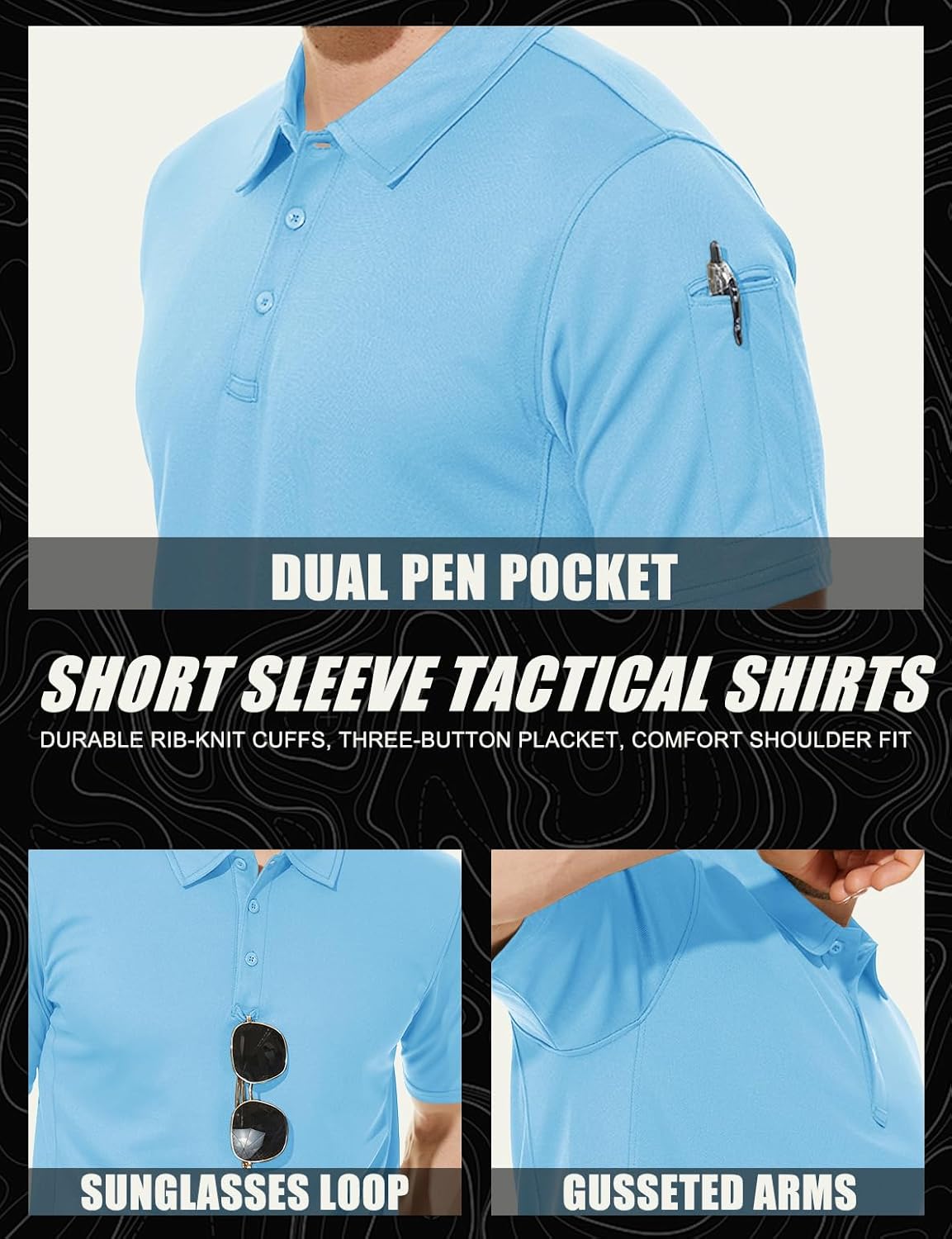 MAGCOMSEN Men's Quick Dry Tactical Polo Shirt - Short Sleeve Pique Jersey for Golf & Outdoor Activities