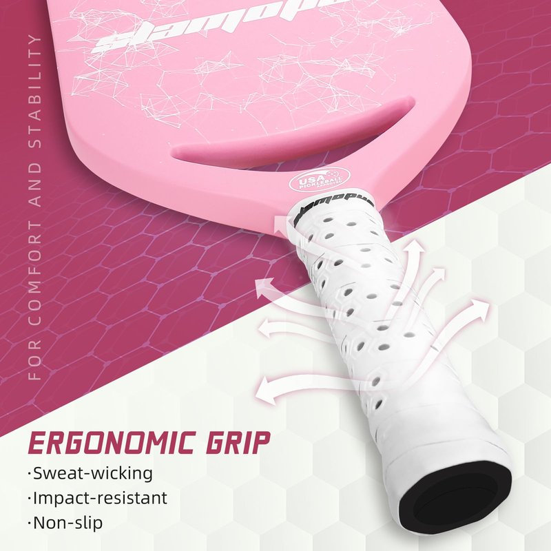 Slamopus Pro Pickleball Paddle| T700 Carbon Fiber Pickleball Paddles with 16mm Polymer Honeycomb Core & Overgrips| Premium Pickle Ball Racket Enhanced Control & Spin & Power| USAPA Approved（Pink）