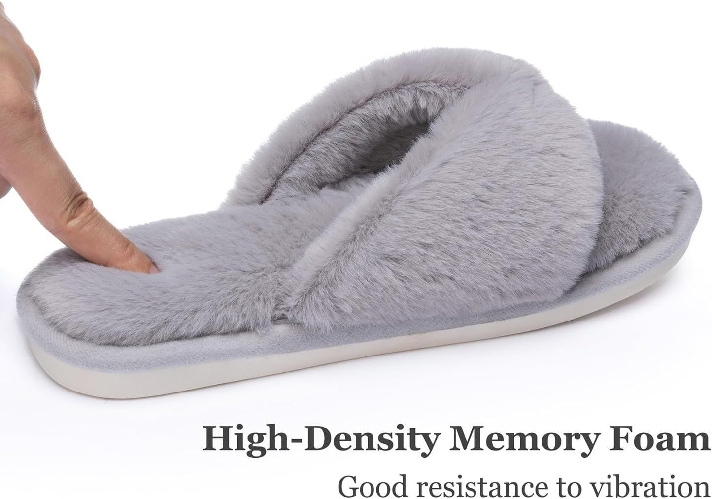 Fluffy House Slippers for Women - Open Toe Memory Foam Flip Flops | Soft Indoor Outdoor Slides