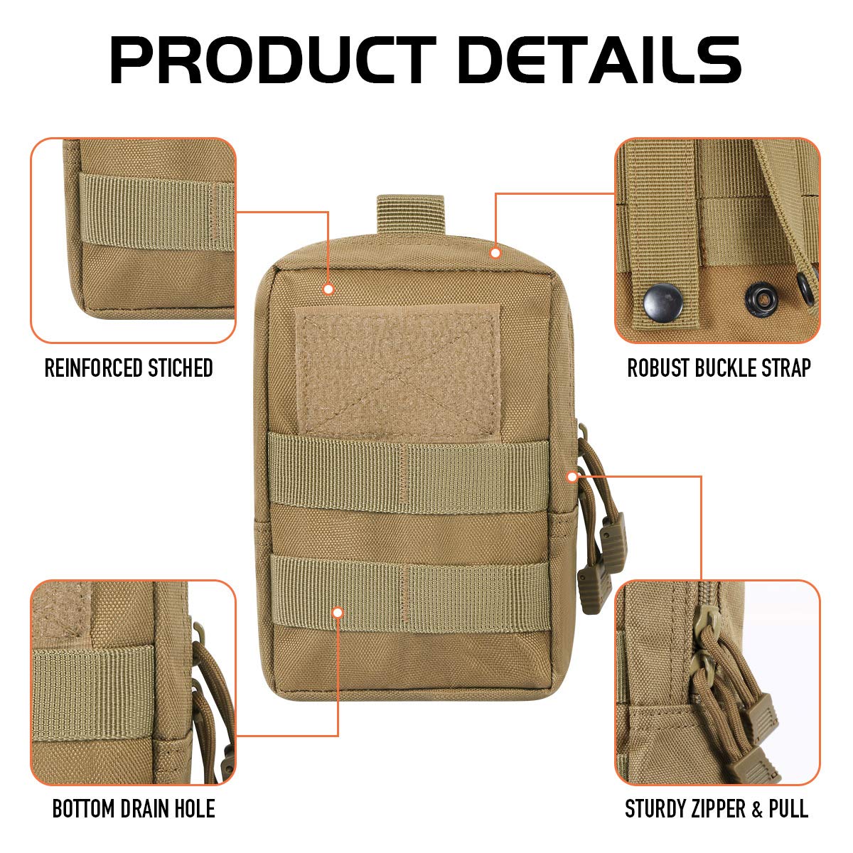 Gogoku 4-Pack Molle Pouch Tactical Molle Pouches Compact Utility EDC Waist Bag Pack Khaki