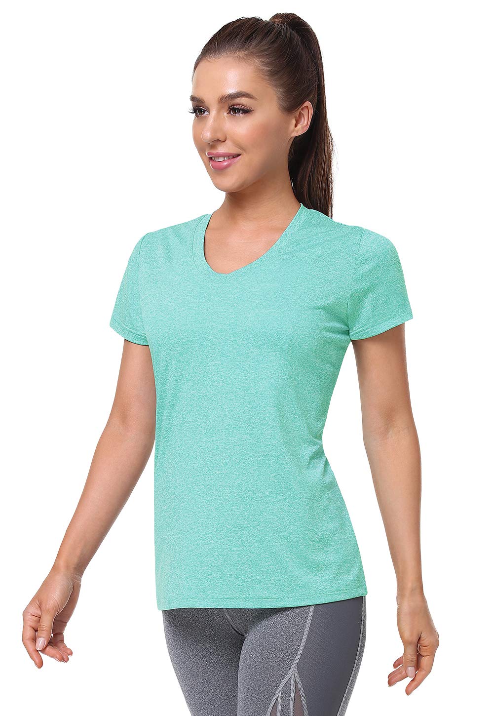 Cosy Pyro Women's Short Sleeve V-Neck Athletic T-Shirt Exercise Yoga Tees Dry Fit Gym Shirts Moisture Wicking Workout Tops Pack of 5 Black/Gray/Azure/Rose/Blue XL