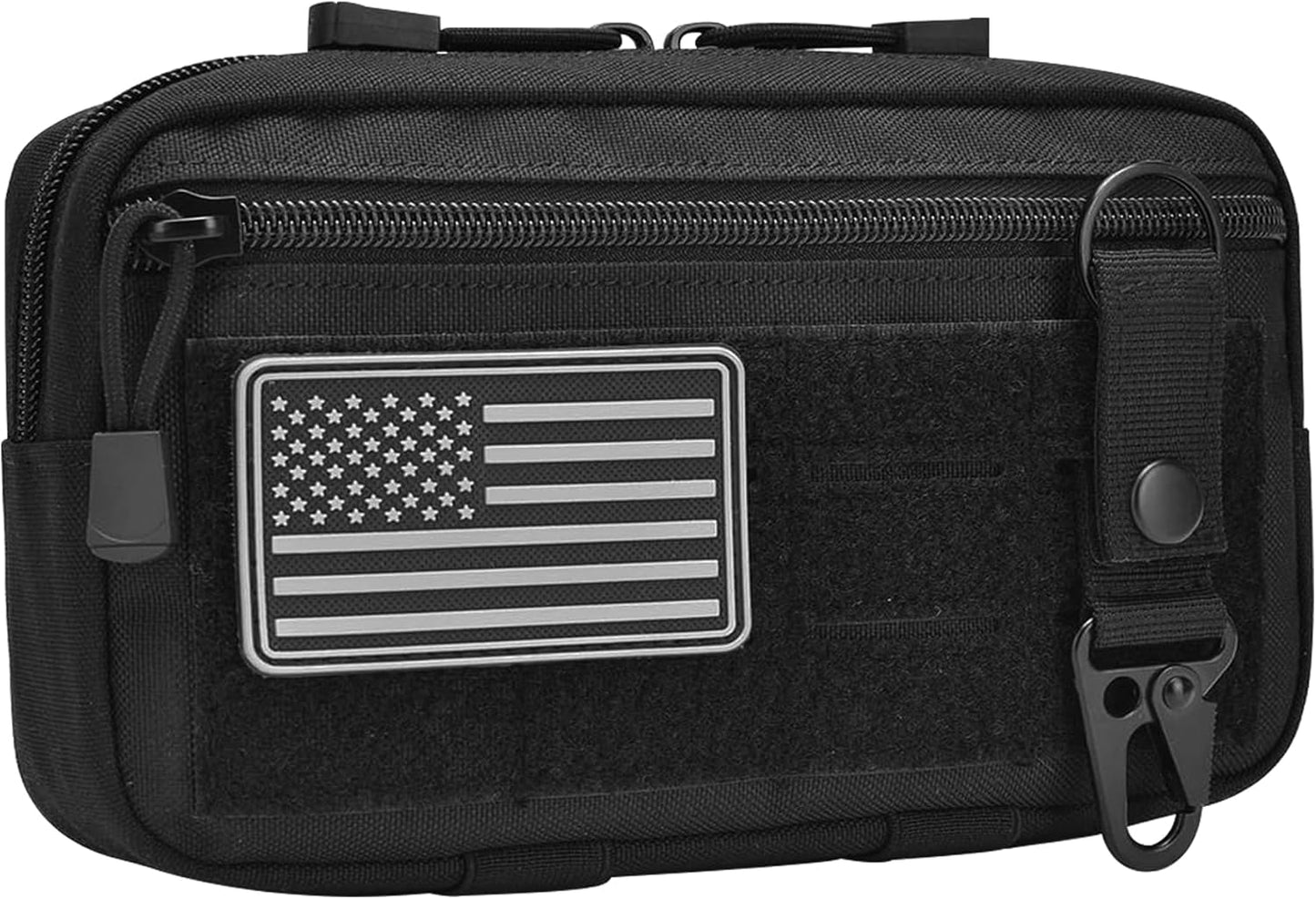 Tactical Molle Admin Pouch - Multi-Purpose Tool Bag for Backpacks & Vests | US Flag Patch & Keychain