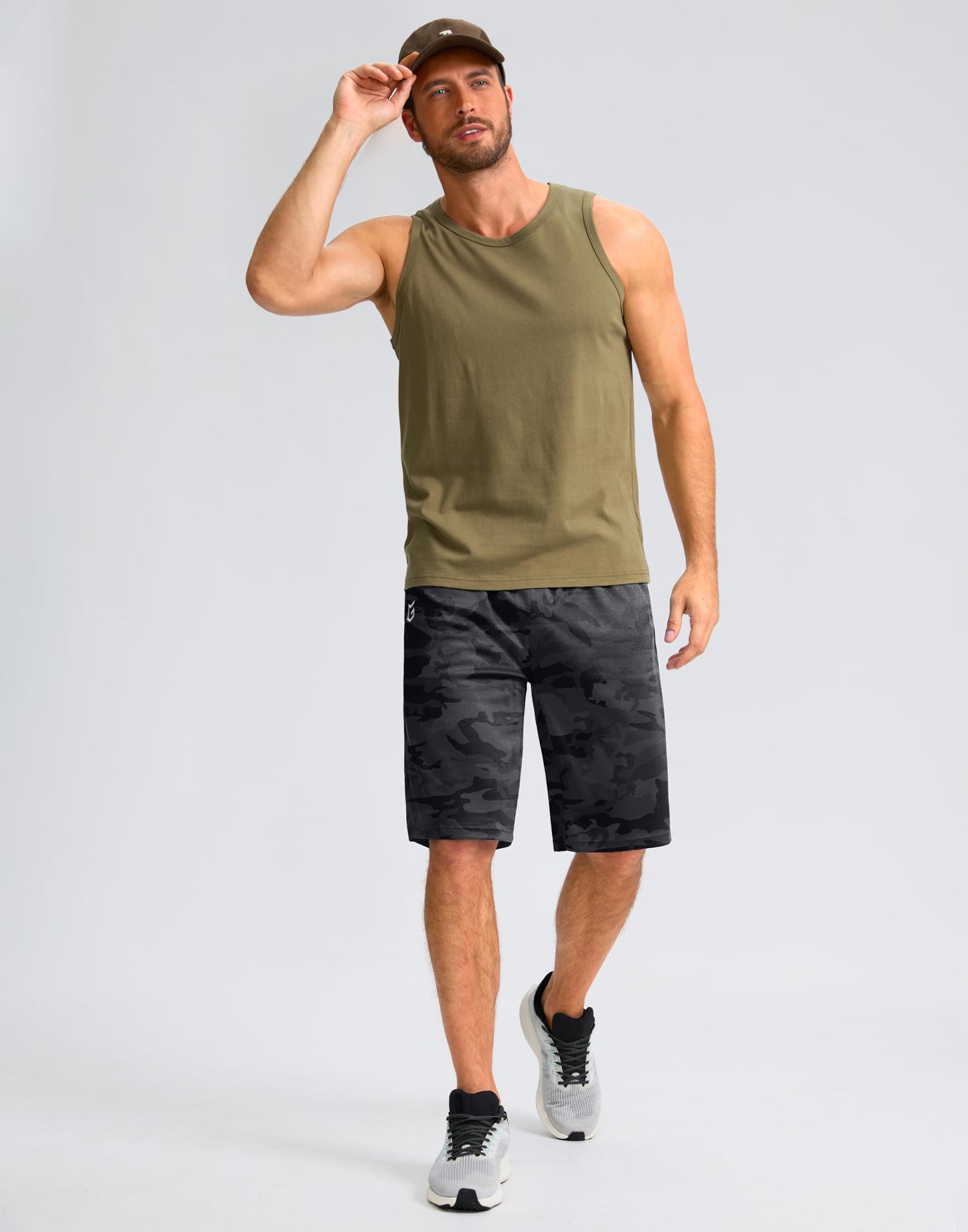 G Gradual Men's Athletic Shorts with Pockets 9" / 11" Long Basketball Shorts Lightweight Quick Dry Gym Workout Shorts for Men(Gray Camo,4XL)