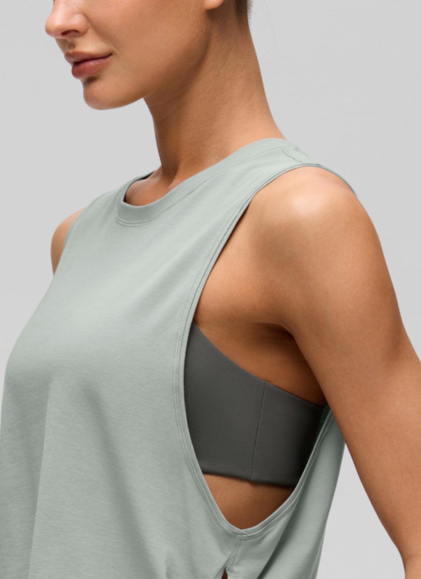 CRZ YOGA Pima Cotton Dropped Armhole Tank Jade Grey Medium