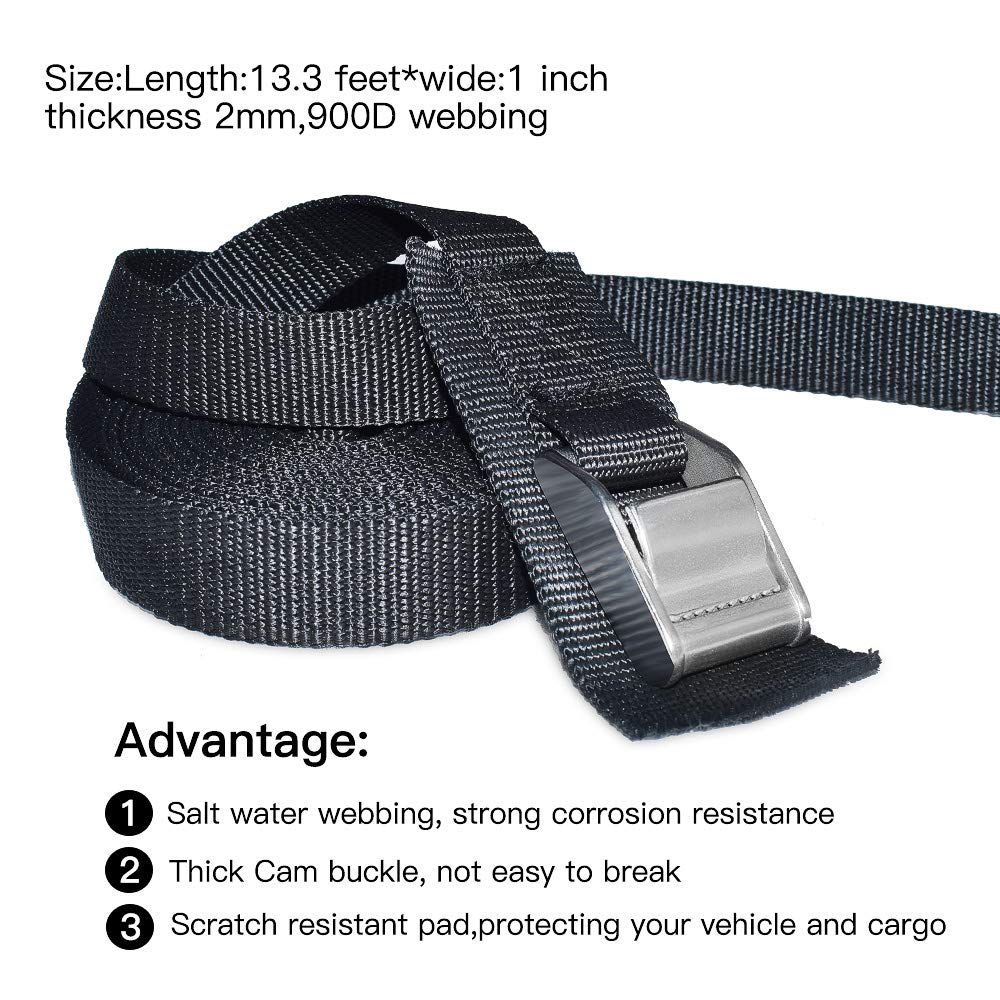 Premium 'No Scratch' Tie Down Straps for Surfboards, Heavy Duty Cam Buckle Lashing Straps for Paddle Boards, Kayaks and Canoes (13 Feet)