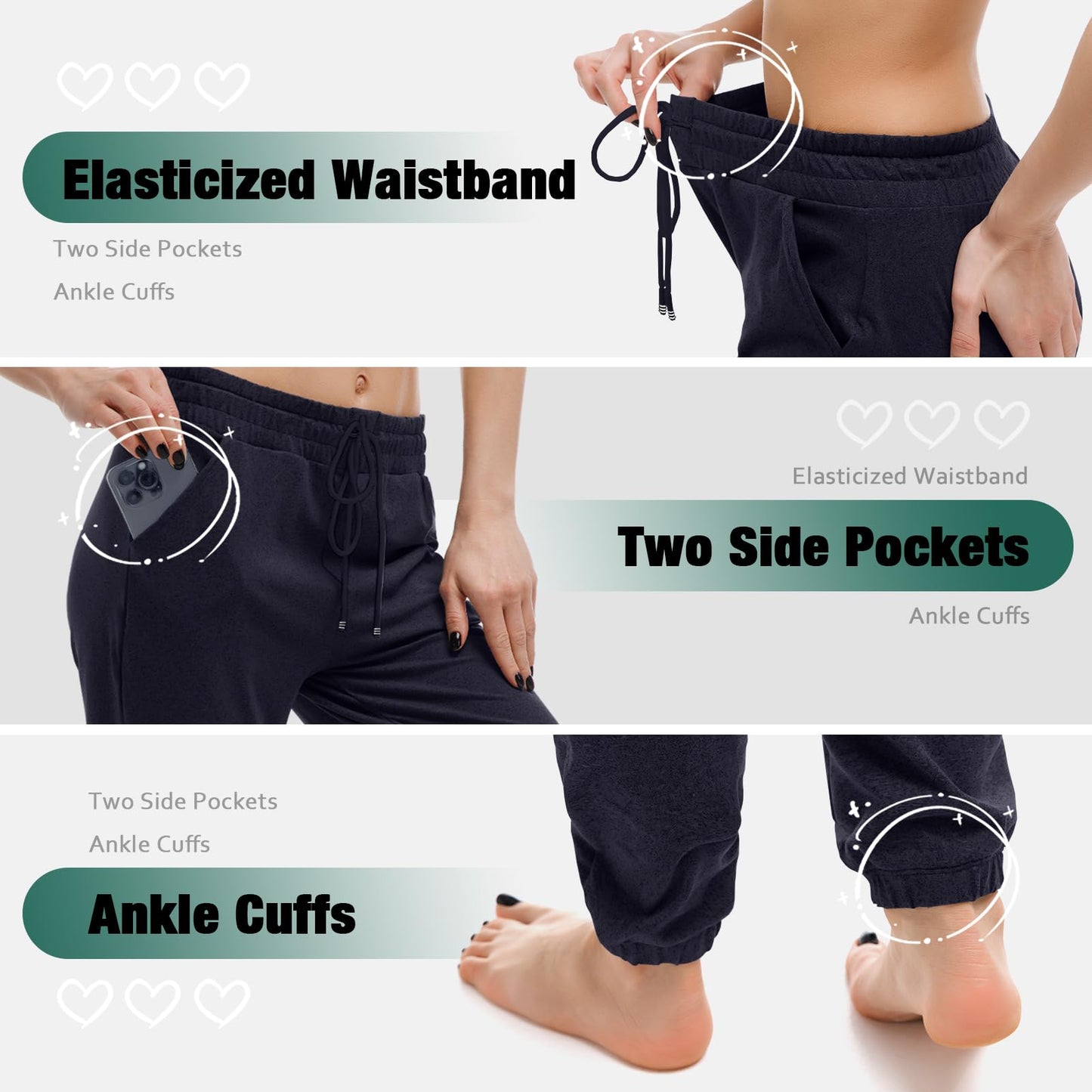 Walifrey Joggers with Pockets, Drawstring Sweatpants Women Navy L