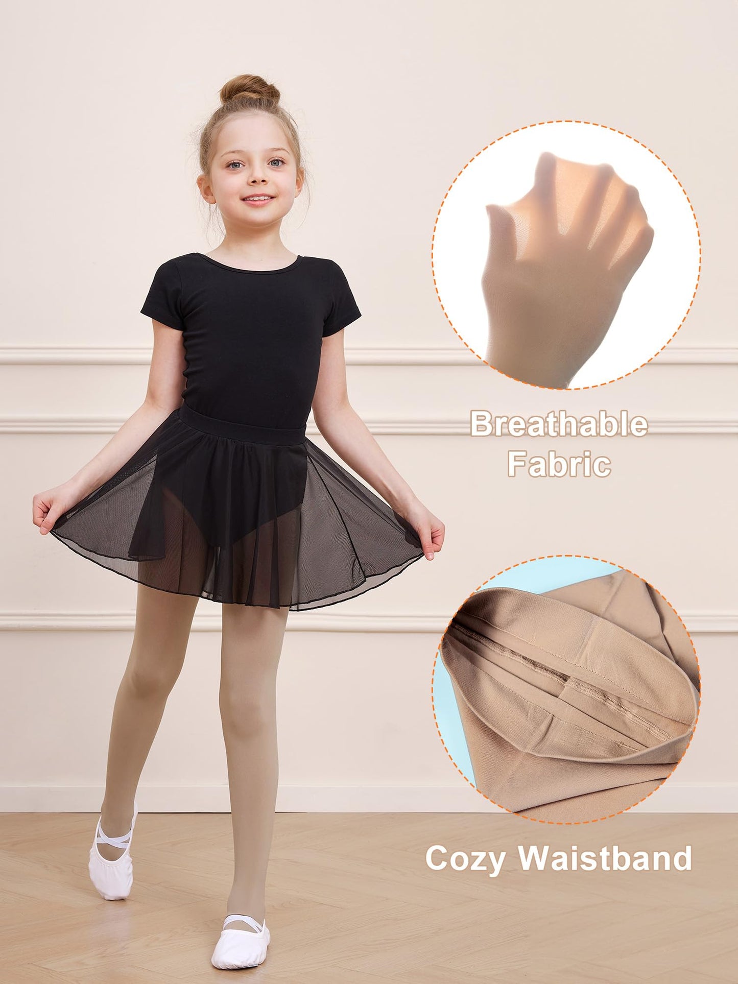 DIPUG Ballet Tights for Girls Dance Tights Toddler Thick Soft Footed Kids Nude Stockings Size 2t 3t, 2 Pack