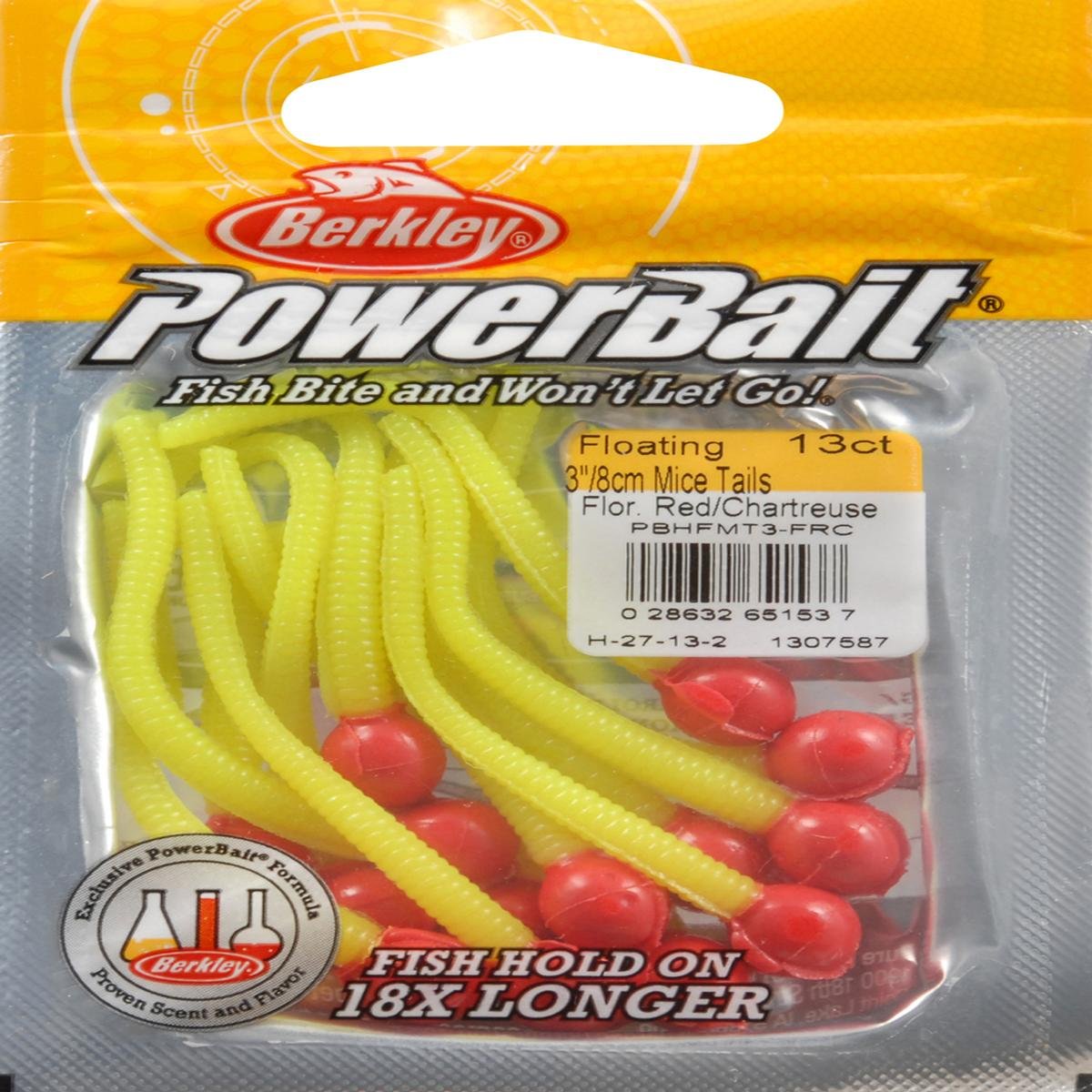 Berkley PowerBait Floating Mice Tails Fishing Bait, Fluorescent Red/Chartreuse, 3in | 8cm, Irresistible Scent & Flavor, Lifelike Presentation, Ideal for Trout, Bluegill, Crappie, Perch and More