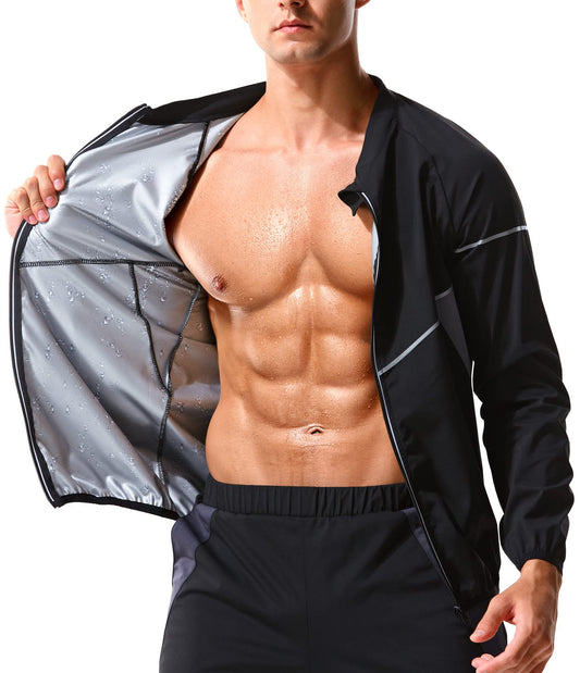 LAZAWG Sauna Suit for Men Sweat Sauna Jacket Long Sleeve Workout Zipper Sweat Top Gym Fitness Sauna Shirt