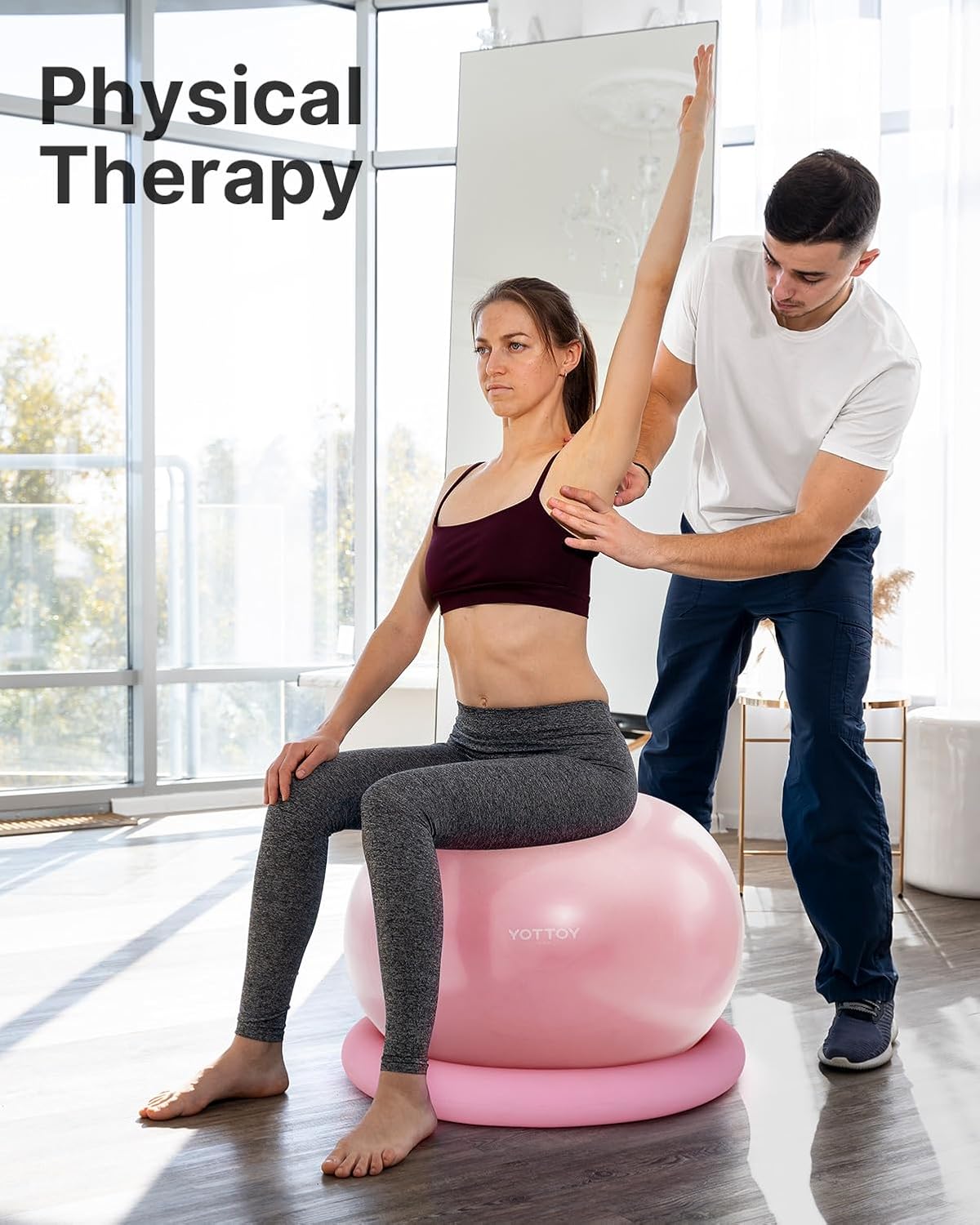 YOTTOY Exercise Ball Chair - Yoga Ball Seat for Home Office | Stability & Fitness Ball (Pink, 23-26 Inches)