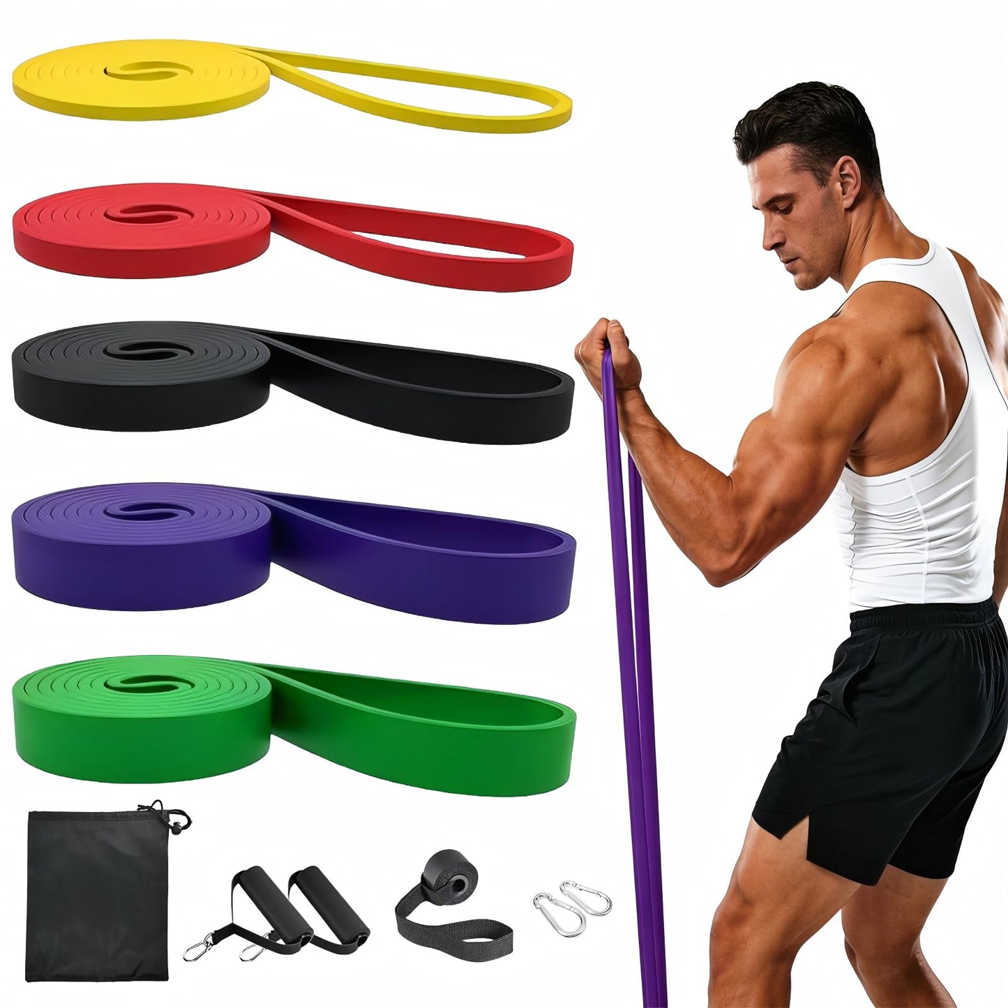 Aguhus Resistance Bands, Resistance Bands with Handles, Pull Up Assistance Bands Set for Men & Women, Stretch Bands for Exercise, Fitness, Physical Therapy, Stretch Workout Bands at Home, Gym