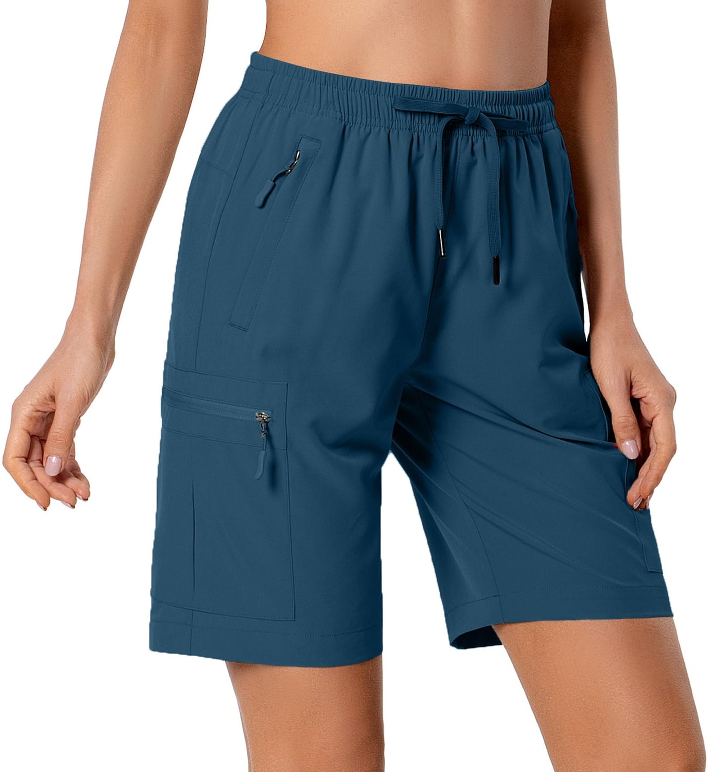 Hugut Women's Lightweight Hiking Cargo Shorts Quick Dry Athletic Shorts Camping Travel Golf Zipper Pockets Water Resistant Dusty Blue