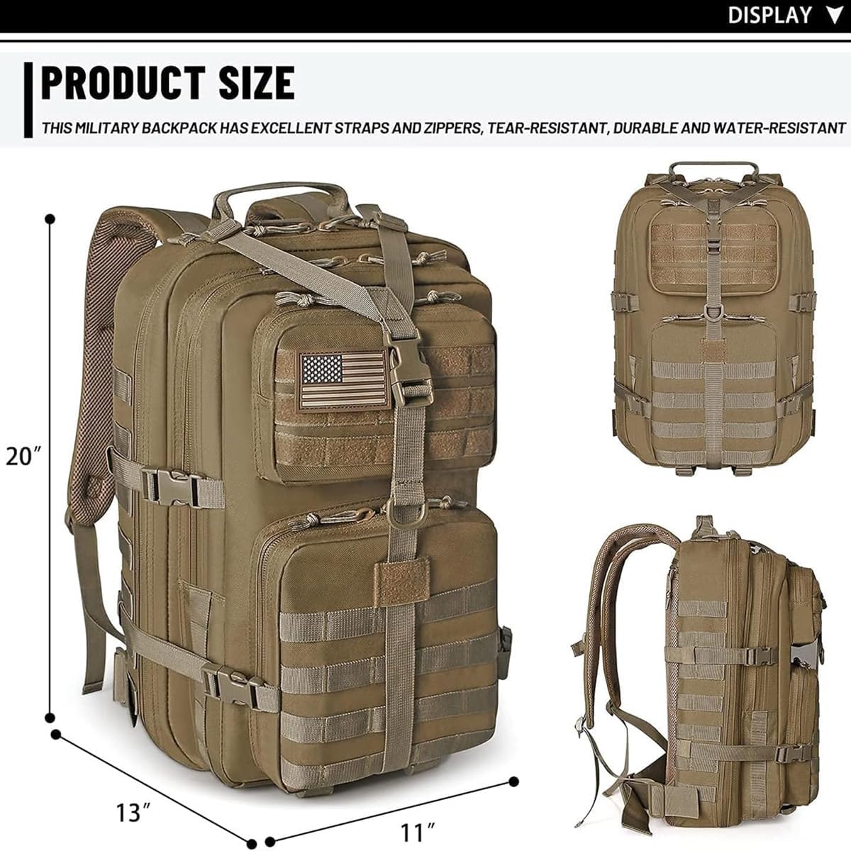 REEBOW GEAR Tactical Backpack - Military Style Assault Pack for Men | 40L Tan Hiking Daypack
