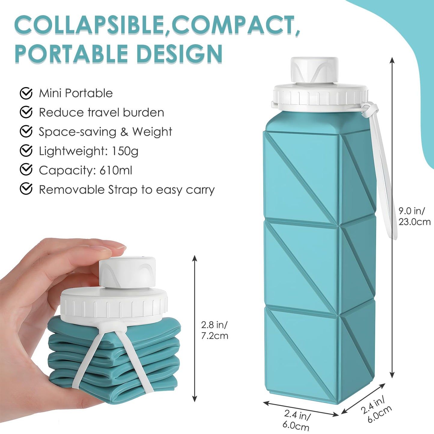 SPECIAL MADE 2 pack Collapsible Water Bottles Leakproof Valve Reusable BPA Free Silicone Foldable Water Bottle for Sport Gym Camping Hiking Travel Sports Lightweight Durable 20.7oz 610ml