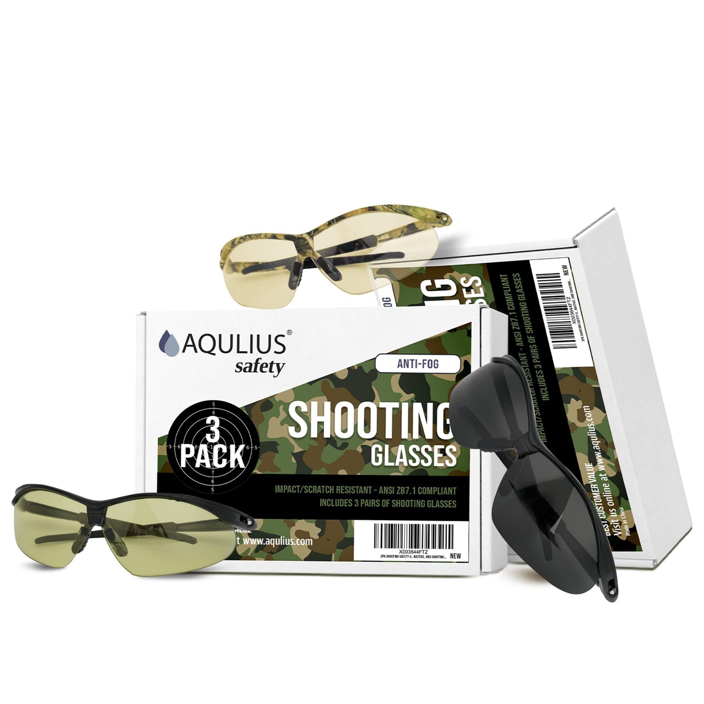 Aqulius 3pk Shooting Glasses - Safety Glasses - Eye Protection for Shooting Range, Tactical Goggles Hunting, Shooting Glasses Men (Variety)