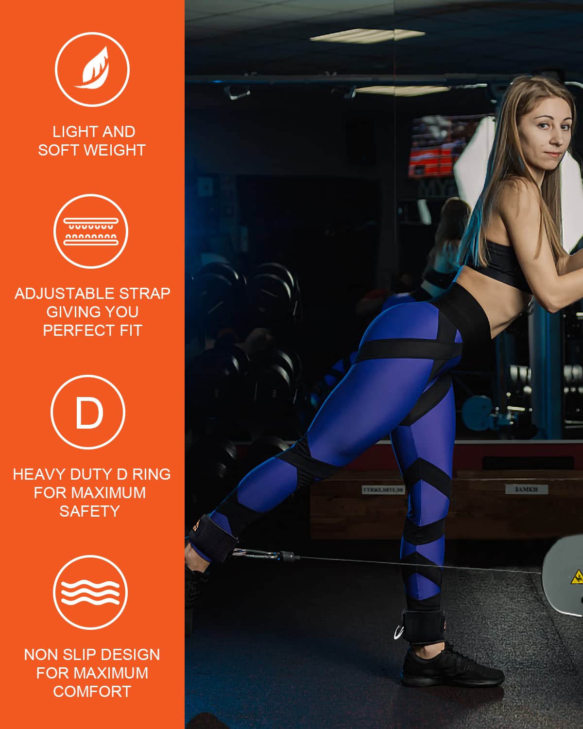ATENTO 2 Pairs Ankle Strap for Cable Machine, Comfortable Padded Ankle Wrist Cuffs for Kickbacks, Gym, Glutes Workout & Lower Exercises, Adjustable & Breathable Ankle Straps for Women & Men