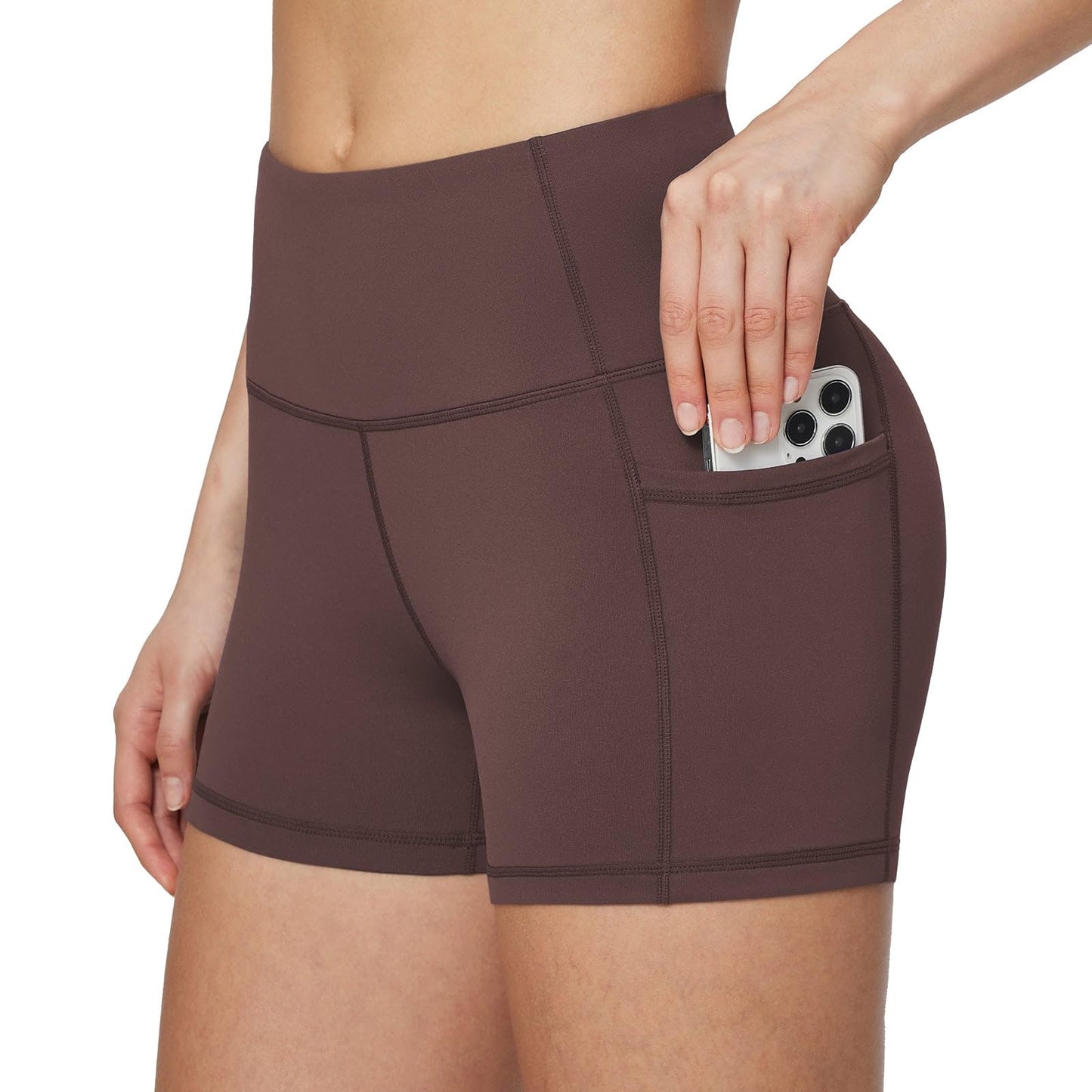 baleaf Gym Shorts Women 3" Biker Workout Yoga Spandex Running Volleyball Tummy Control Compression with Pockets Brown L