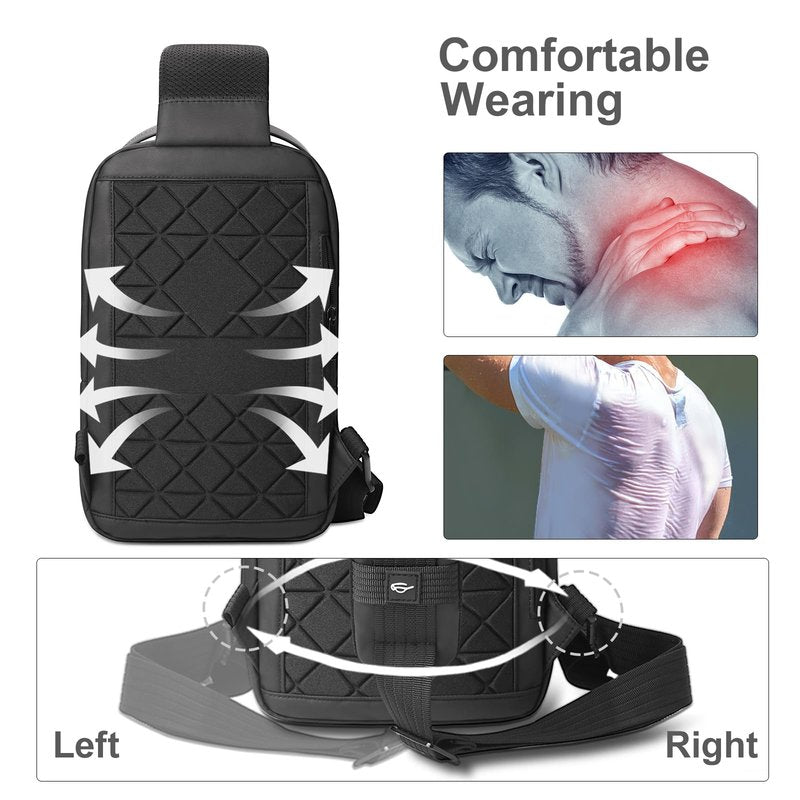 Sling Bag for Men Women Chest Bag Should Bags for 11.3 Inch iPad with USB Charging Port Water-Resistant Crossbody Sling Backpack LightWeight Anti-Theft Casual Daypack for Travel Sports Hiking-Black
