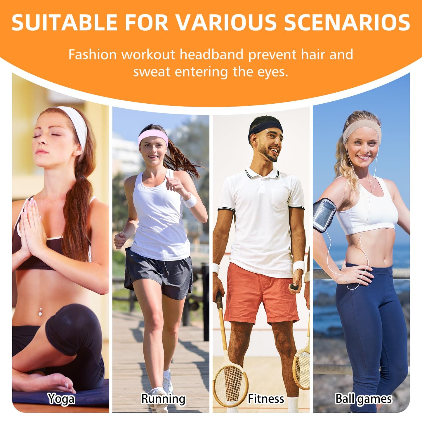 Headbands for Women 8PCS, Non Slip Sports Headband Elastic Soft Running Fashion Headband Absorb Sweat Headbands for Men for Women