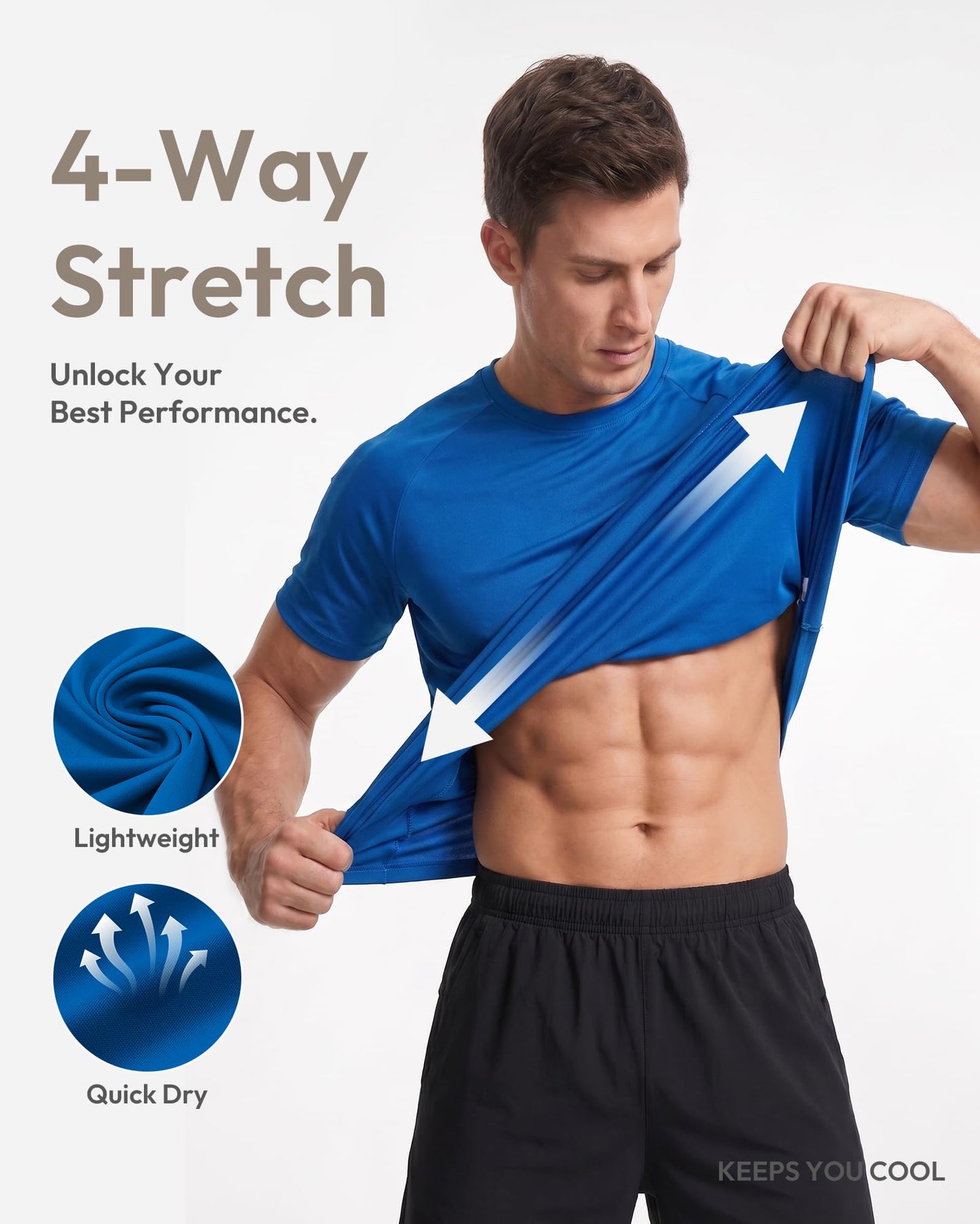 MCPORO Workout Shirts for Men Short Sleeve Quick Dry Athletic Gym Active T Shirt Moisture Wicking 5 Pack Black, Dark Grey, Light Grey, White, Navy XX-Large