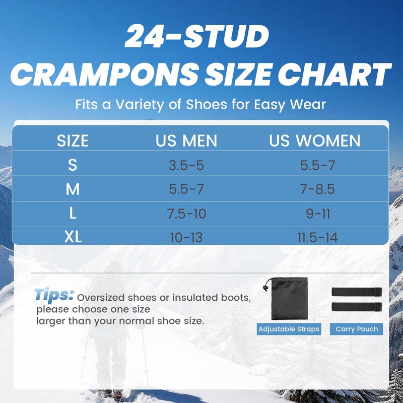 Ice Cleats, Ice Cleats for Shoes and Boots, Crampons for Shoes with 24 Spikes Anti Slip Snow Shoes (X-Large)