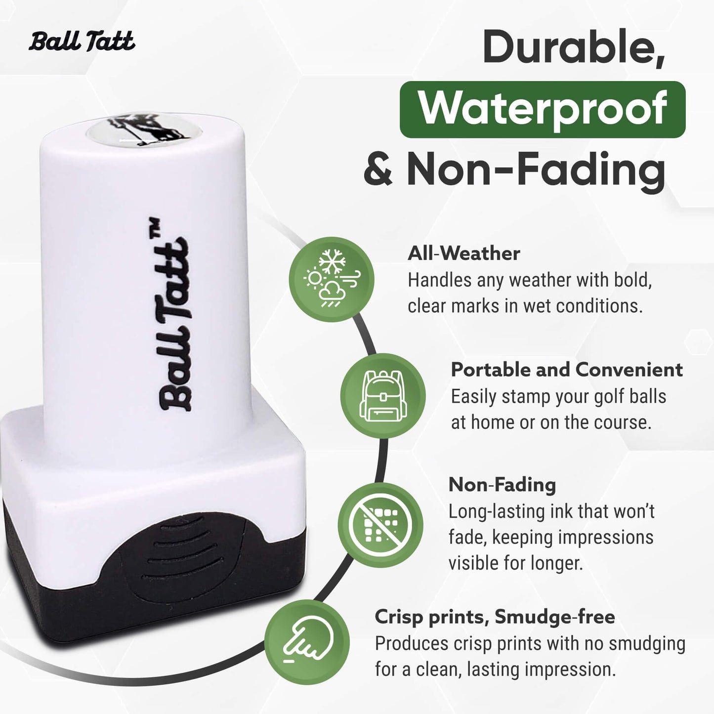 Ball Tatt - Golf Ball Stamp - Self-Inking Marker - Quick-Dry Permanent Marking Tool, No Leaks or Refills, Reusable & Waterproof Golfing Stamper - Ideal Gift for Golfers, Dads, (Sasquatch Golfer).