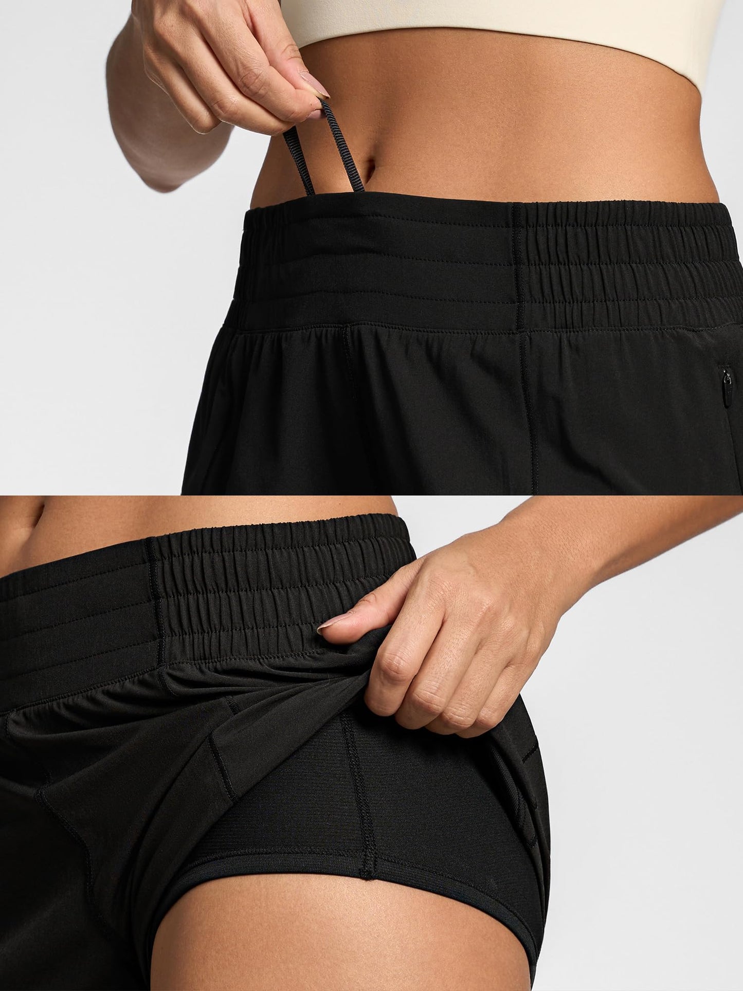 MCEDAR Women's Athletic Shorts for Gym Workout Shorts 2.5" Quick-Dry Lightweight Running Short with High Waisted Zip Pockets(Black,M)