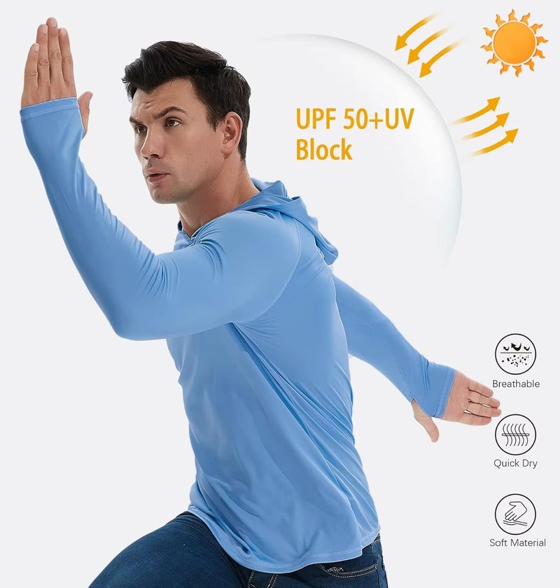 TELALEO Men's UPF 50+ Sun Protection Hoodie - Lightweight Long Sleeve Shirt for Fishing & Running