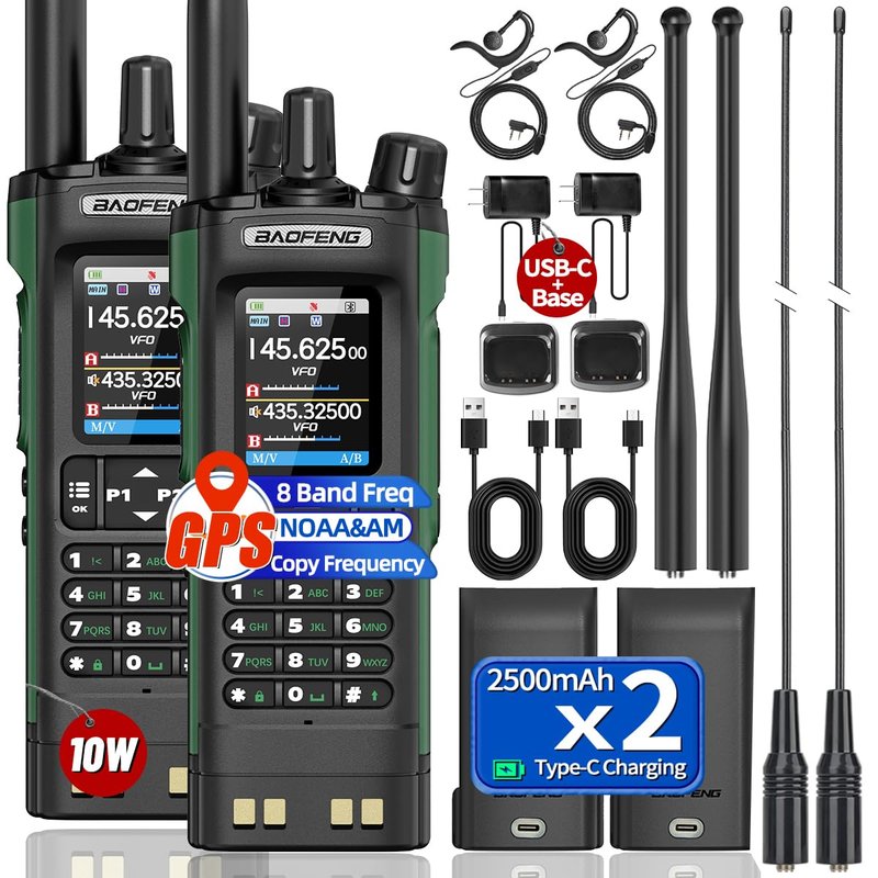 BAOFENG UV-32 Handheld Ham Radios Long Range 10W NOAA Weather Rechargeable Walkie Talkies Tactical Two Way Radio with GPS,APP Programming,Copy Frequency,USB-C Charging for Survival Gear Cruise,2Pack
