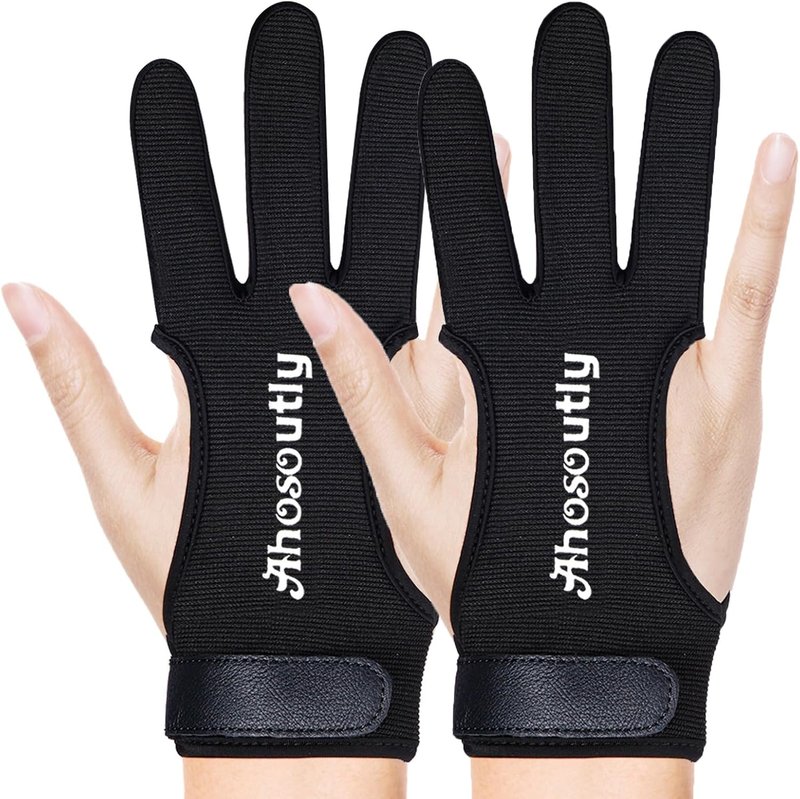 Archery Gloves - 2-Pack Three Finger Leather Shooting Gloves for Adults & Kids | Protective Gear