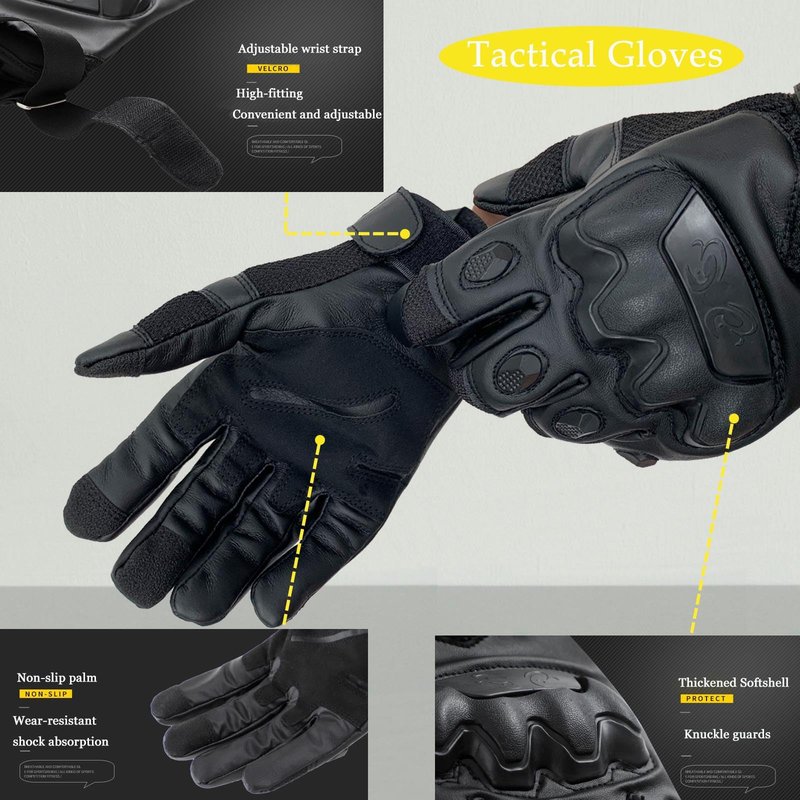 Nswern Tactical Gloves for Men Touchscreen Motorcycle Gloves with Hard Shell Leather Palm Padding for Outdoor Sports Motorcycle Cycling Tactical Airsoft Paintball Hunting Hiking Camping Climbing Black