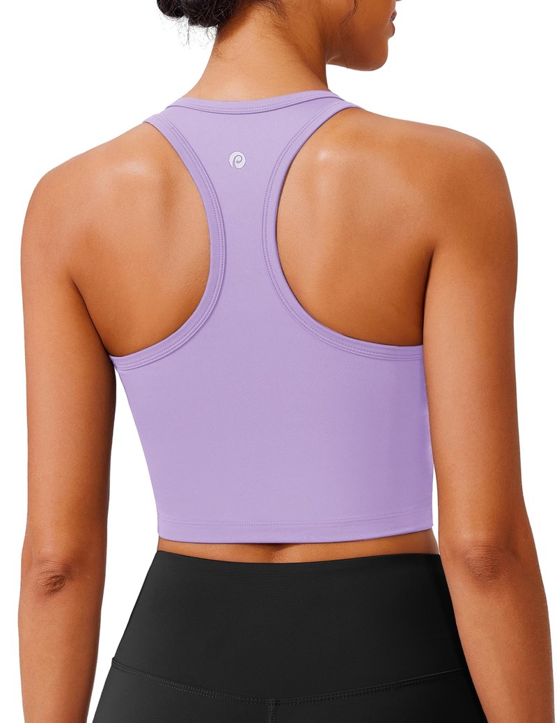 PINSPARK Racerback Sports Bras for Women Workout Tops Built in Bra Longline Padded Tank Tops Yoga Bras for Women Medium,Elfin Purple