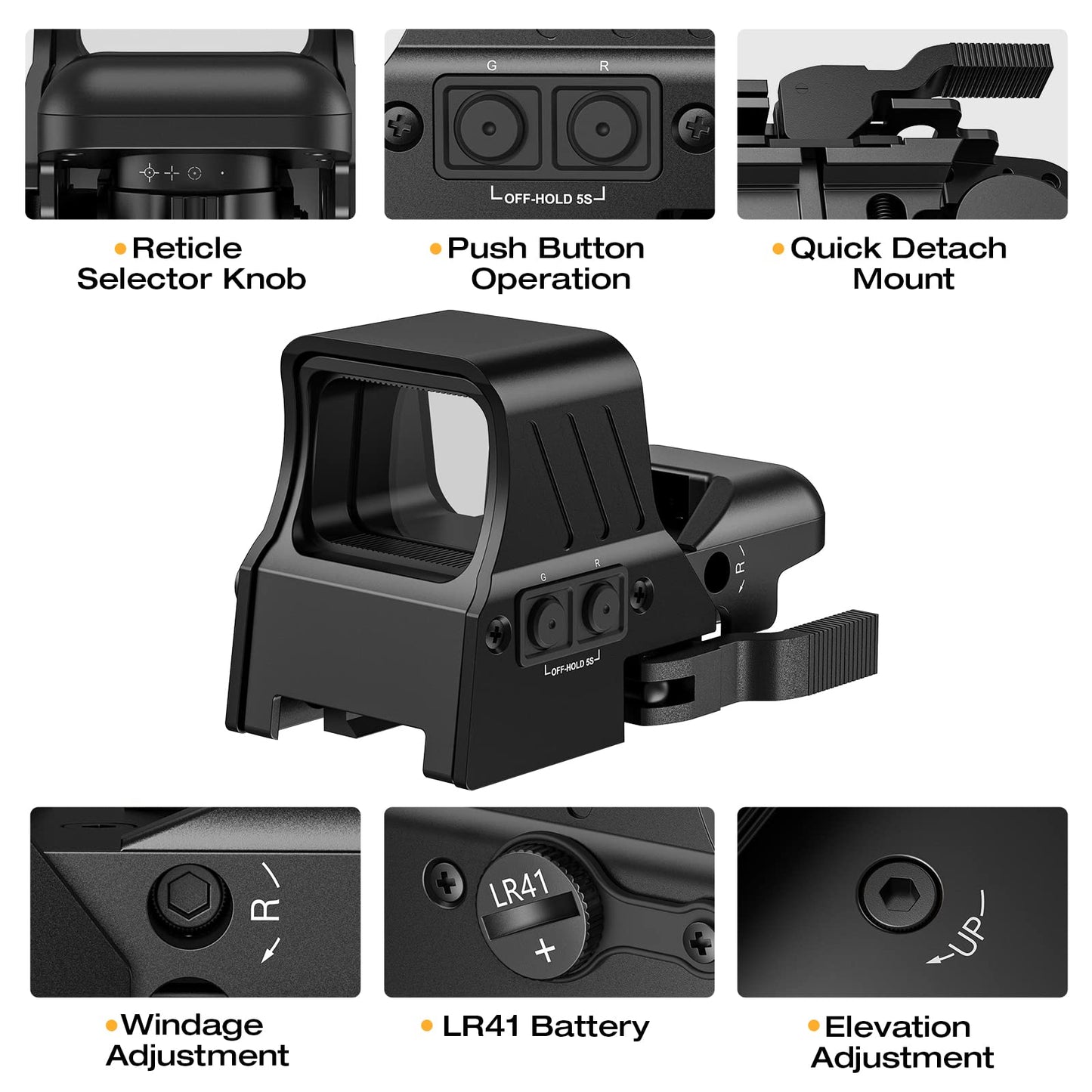 MidTen 1X22X33 Red Green Dot Sight 4 Reticles Reflex Sight Quick Detach Mount 20mm Rail